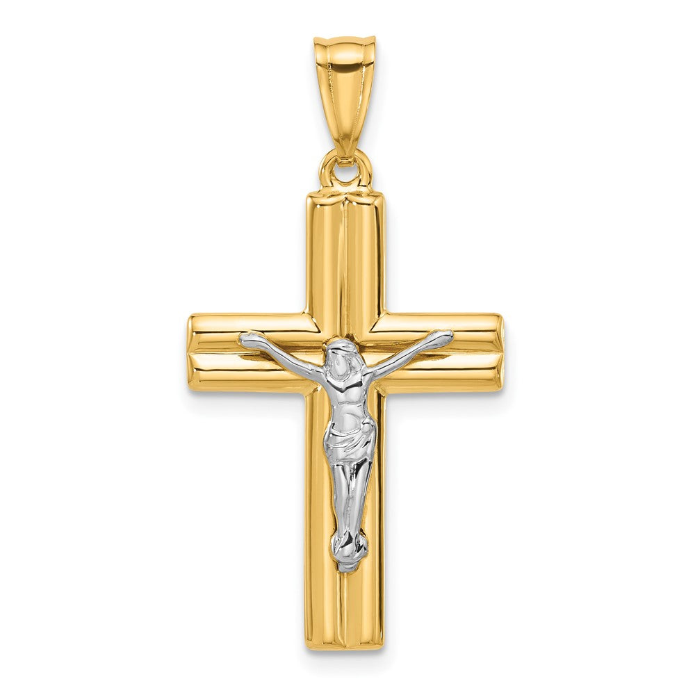 14k Two-tone 18.3 mm Two-tone Polished and Textured Jesus Crucifix Pendant (1.41 grams)