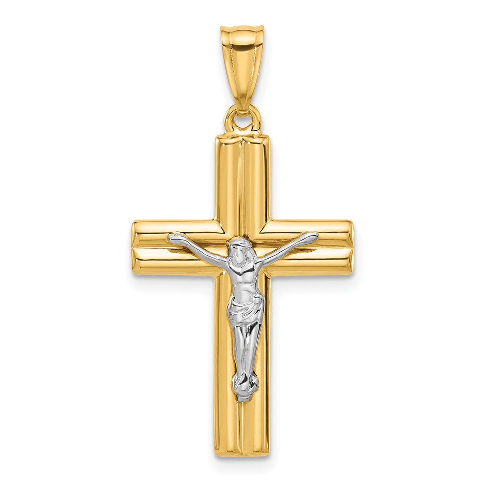 14k Two-tone 18.3 mm Two-tone Polished and Textured Jesus Crucifix Pendant