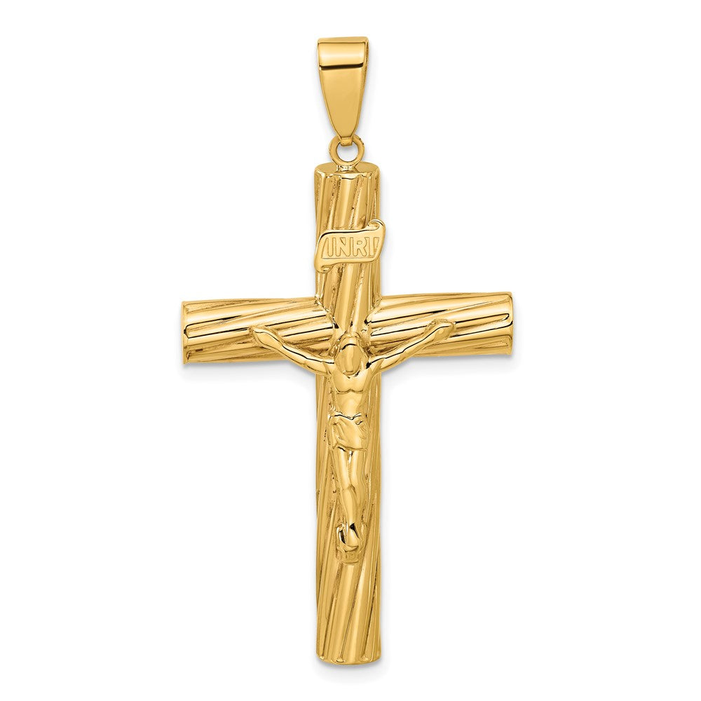 14k Yellow Gold 26.2 mm Polished and Textured Jesus Crucifix Pendant