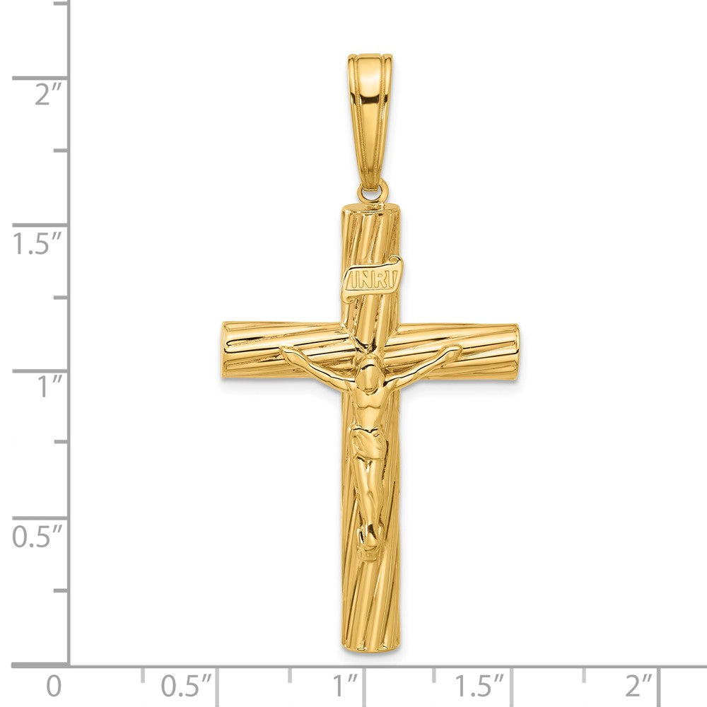 14k Yellow Gold 26.2 mm Polished and Textured Jesus Crucifix Pendant (3.43 grams)
