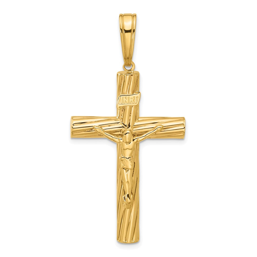 14k Yellow Gold 26.2 mm Polished and Textured Jesus Crucifix Pendant
