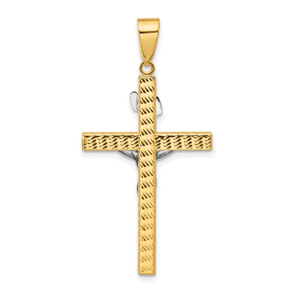 14k Two-tone 22.7 mm Two-tone Polished and Diamond-cut Jesus Crucifix Pendant (2.25 grams)