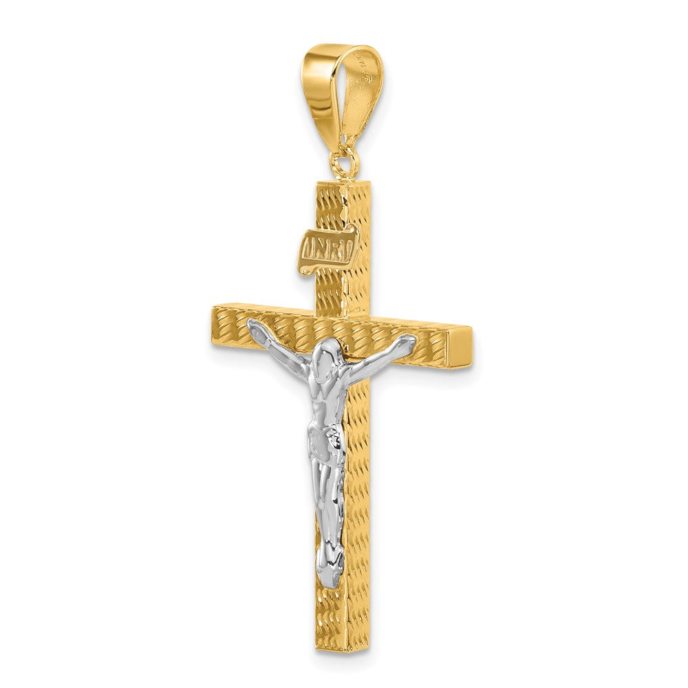 14k Two-tone 22.7 mm Two-tone Polished and Diamond-cut Jesus Crucifix Pendant (2.25 grams)