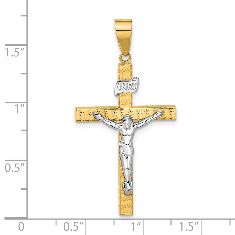 14k Two-tone 22.7 mm Two-tone Polished and Diamond-cut Jesus Crucifix Pendant (2.25 grams)