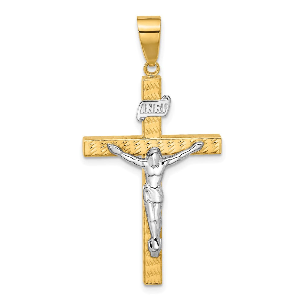 14k Two-tone 22.7 mm Two-tone Polished and Diamond-cut Jesus Crucifix Pendant