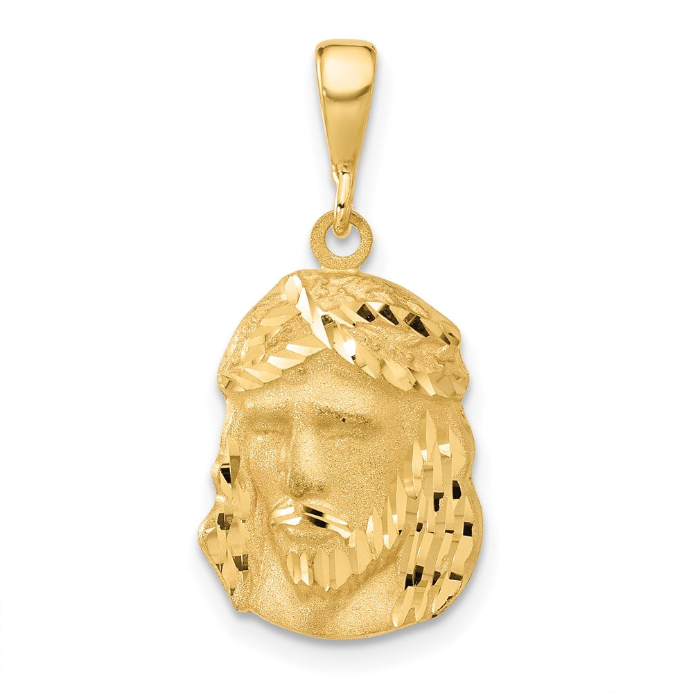 14k Yellow Gold 12.6 mm Satin and Diamond-cut Jesus Medal Pendant