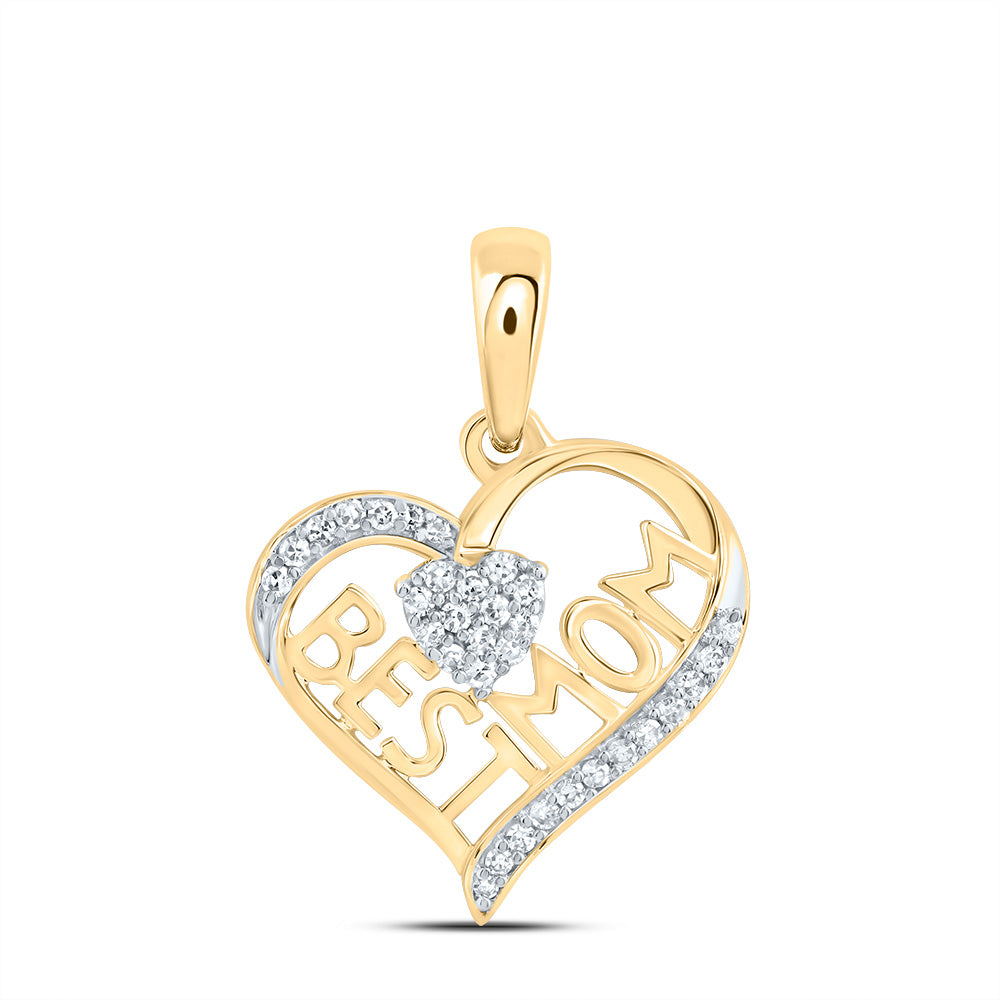1/10Ctw-Nat Dia Nk Gift Best Mom Heart Pendant (0.83 grams)