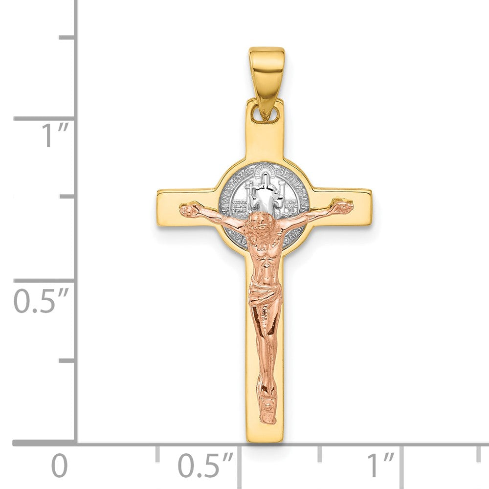 14k Two-tone 17 mm Jesus Crucifix and St Benedict Pendant (2.31 grams)