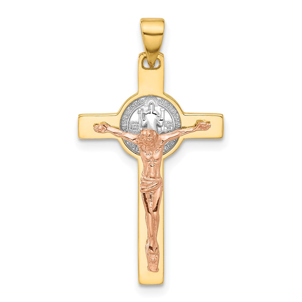 14k Two-tone 17 mm Jesus Crucifix and St Benedict Pendant (2.31 grams)
