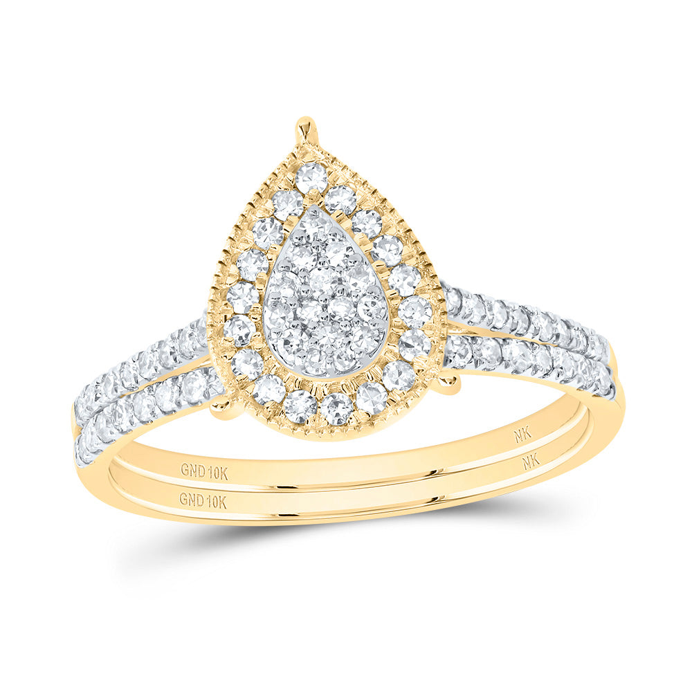 3/8Ctw-Diamond Pear Single Halo Bridal Set (1.93 grams)