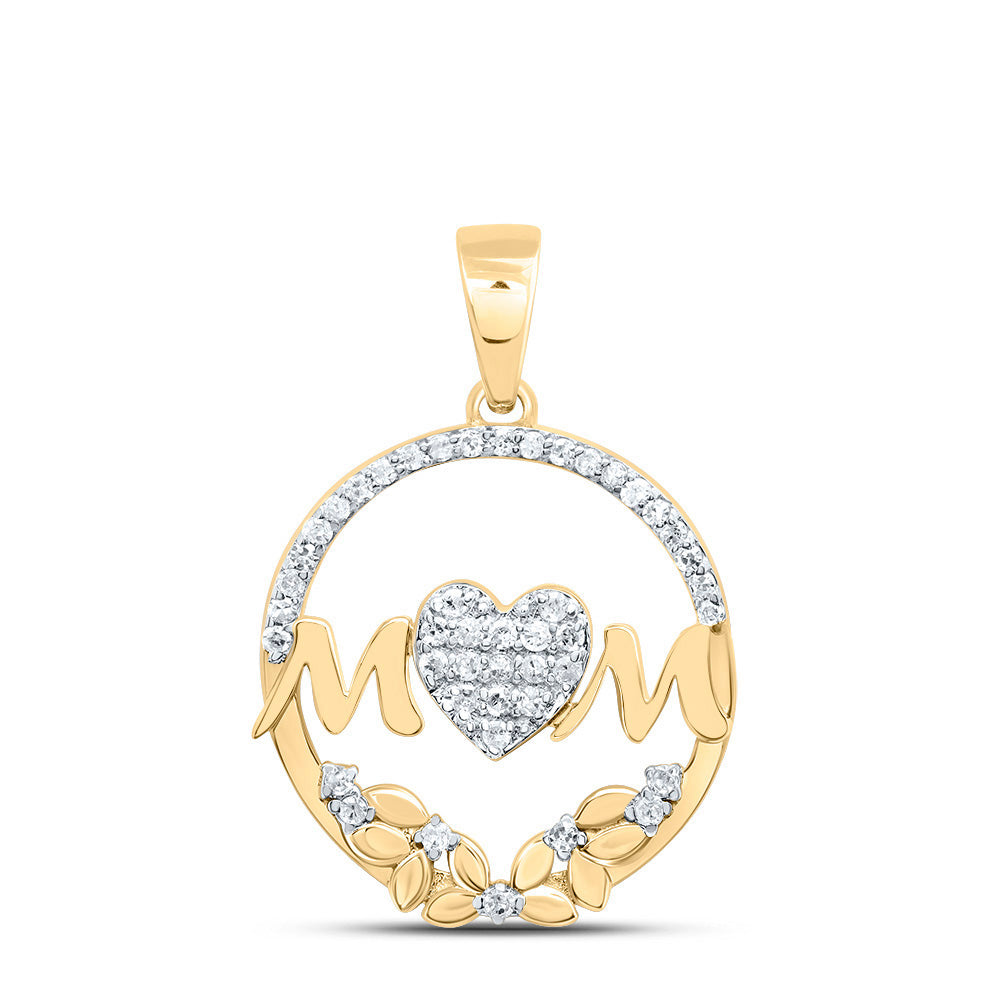1/6Ctw-Nat Diamond Gift "Mom" Heart Pendant (0.9384 grams)