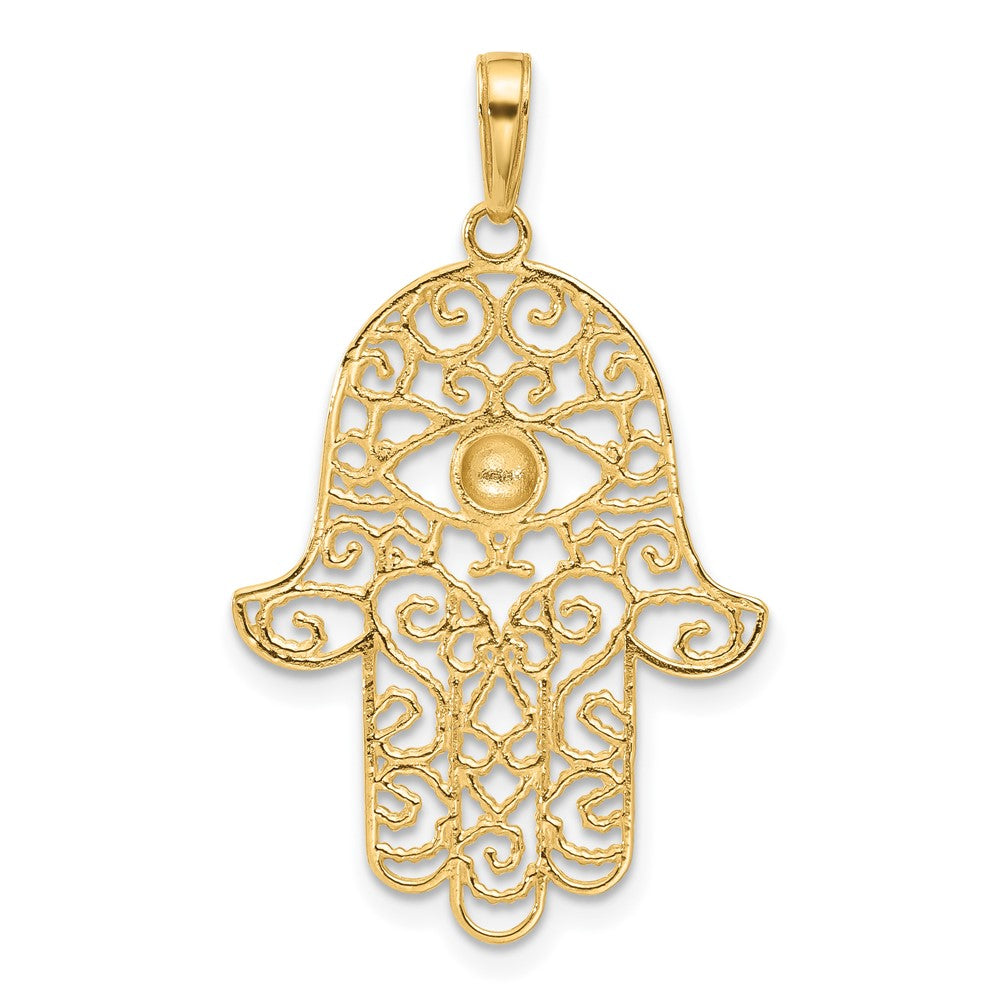 14k Yellow & Rhodium 21.7 mm D/C Filigree Hamsa Pendant (1.69 grams)