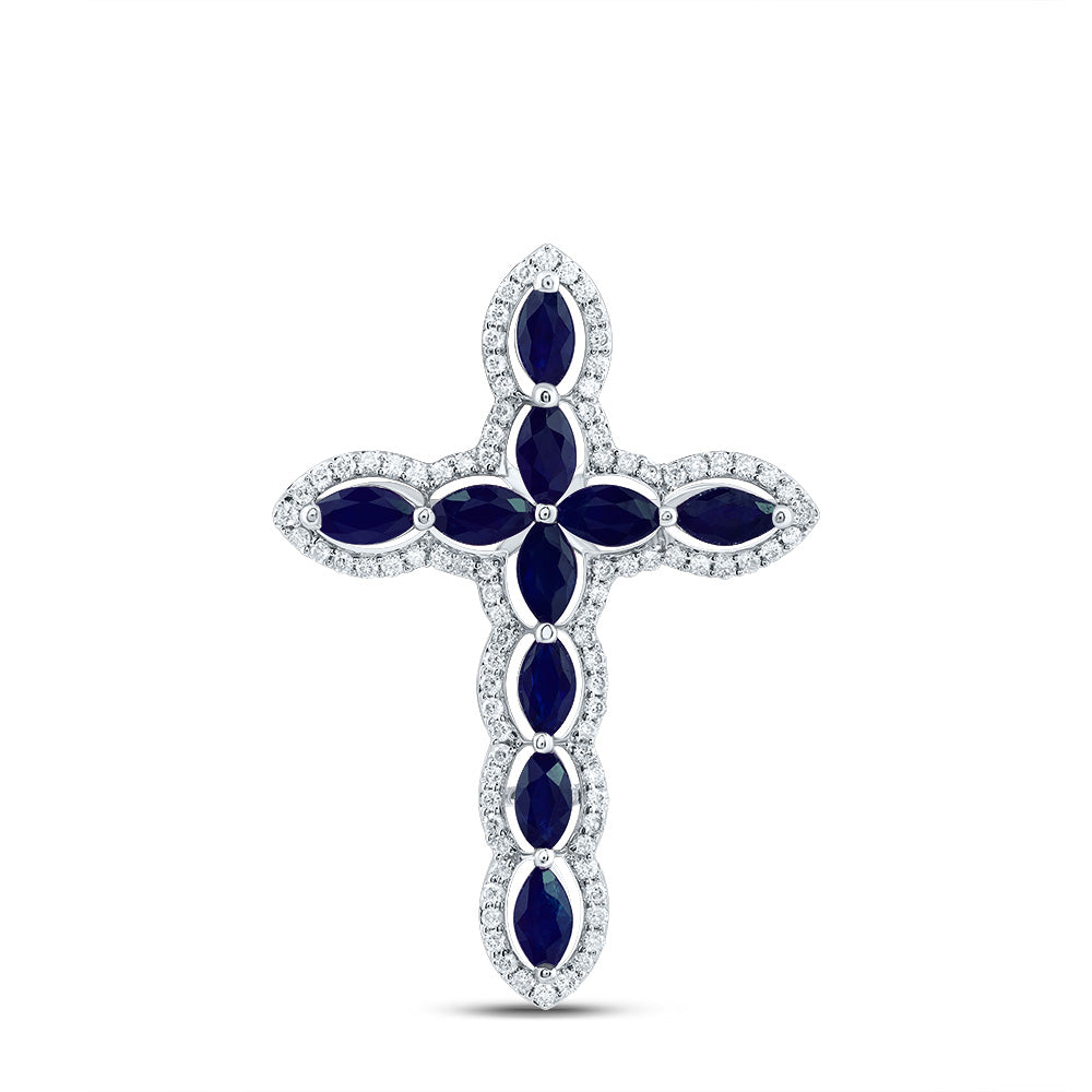 1/4Ctw-Dia Cn 1Ctw-Mq-Bs, Nat Gem Cross Pendant (1.84 grams)