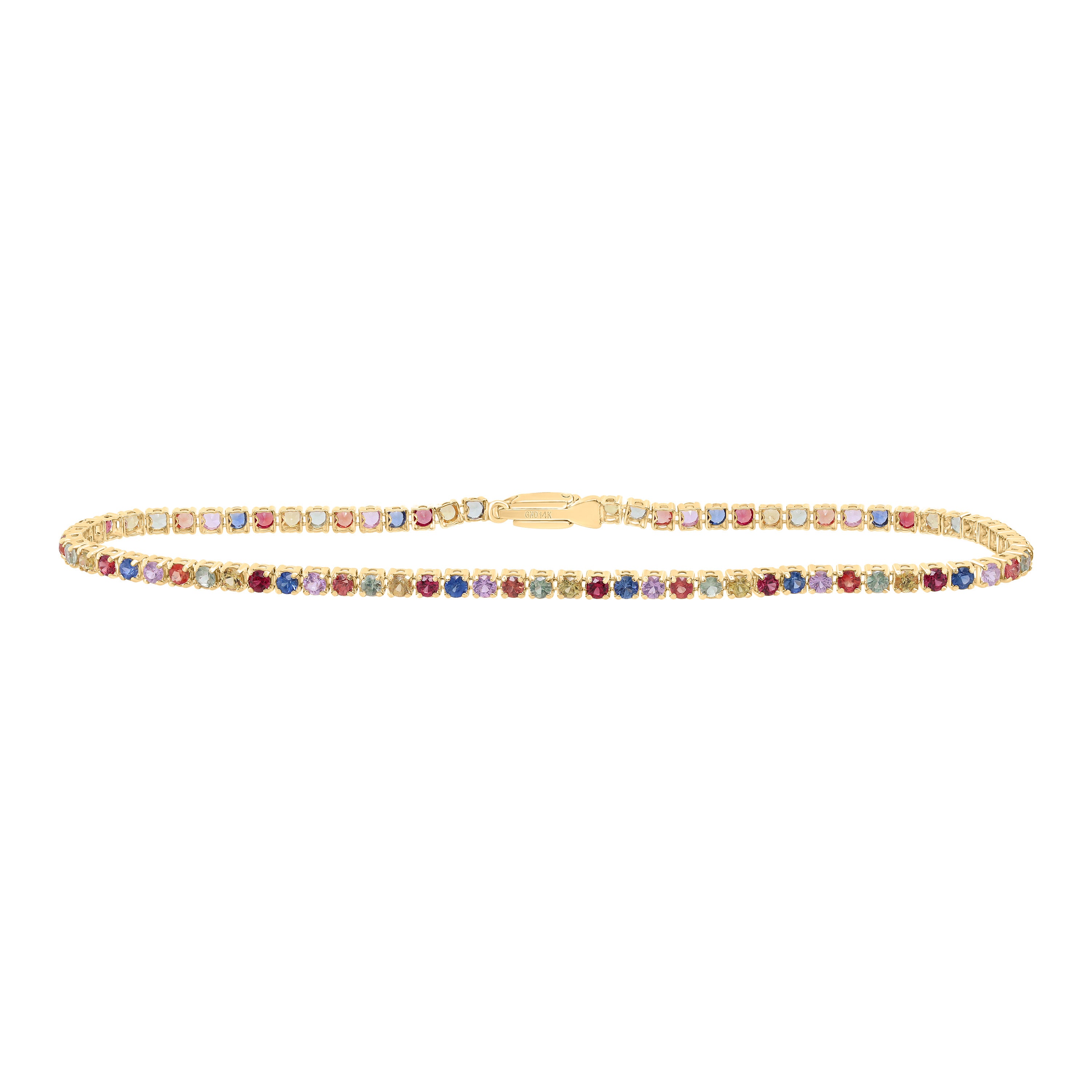 3 Ctw Rd-Nat Gem Multi Clr Sapphire Tennis Bracelet (7 Inch) (2.2226 grams)