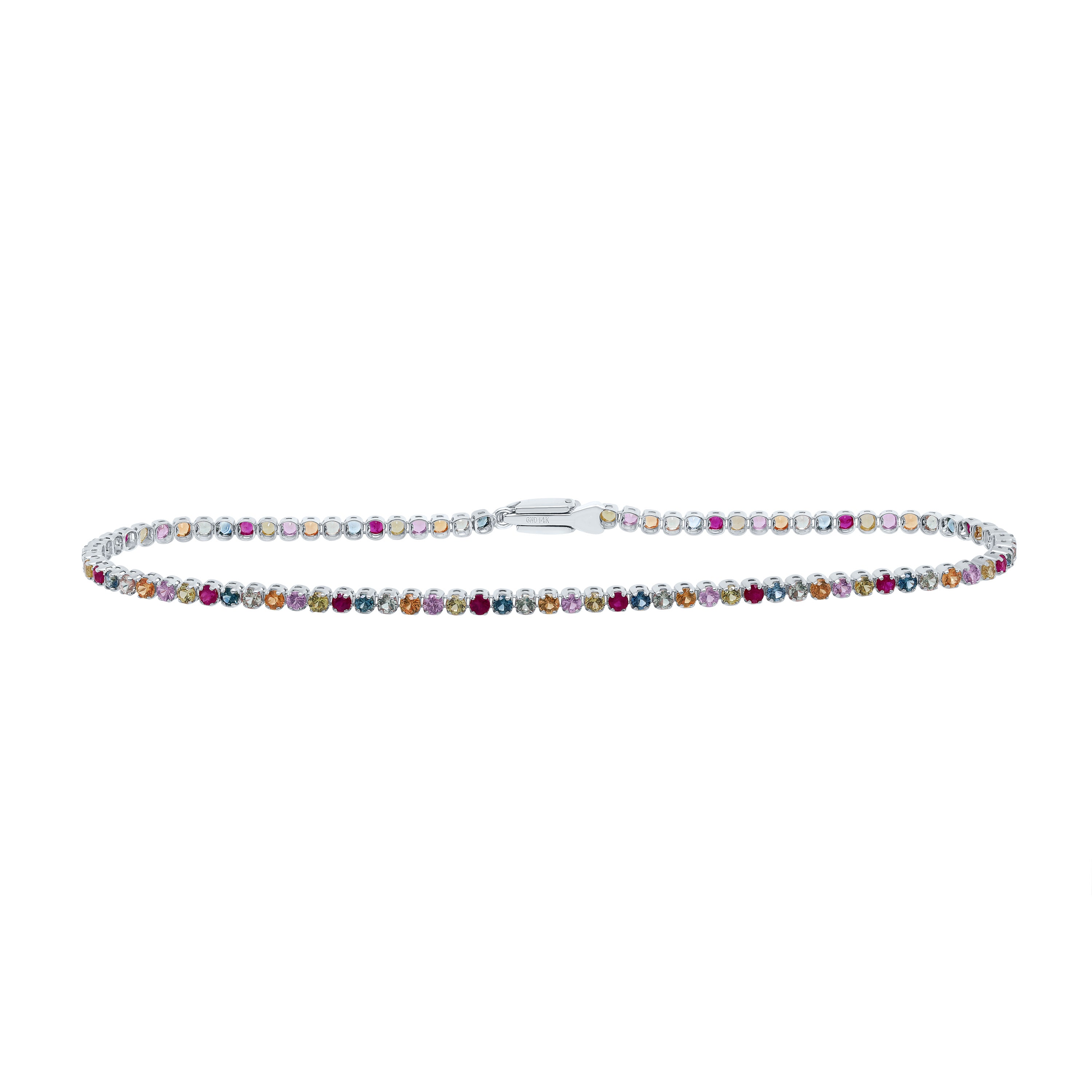 2 1/2Ctw Rd-Nat Gem Multi Clr Sapphire Tennis Bracelet (7 Inch) (2.202 grams)