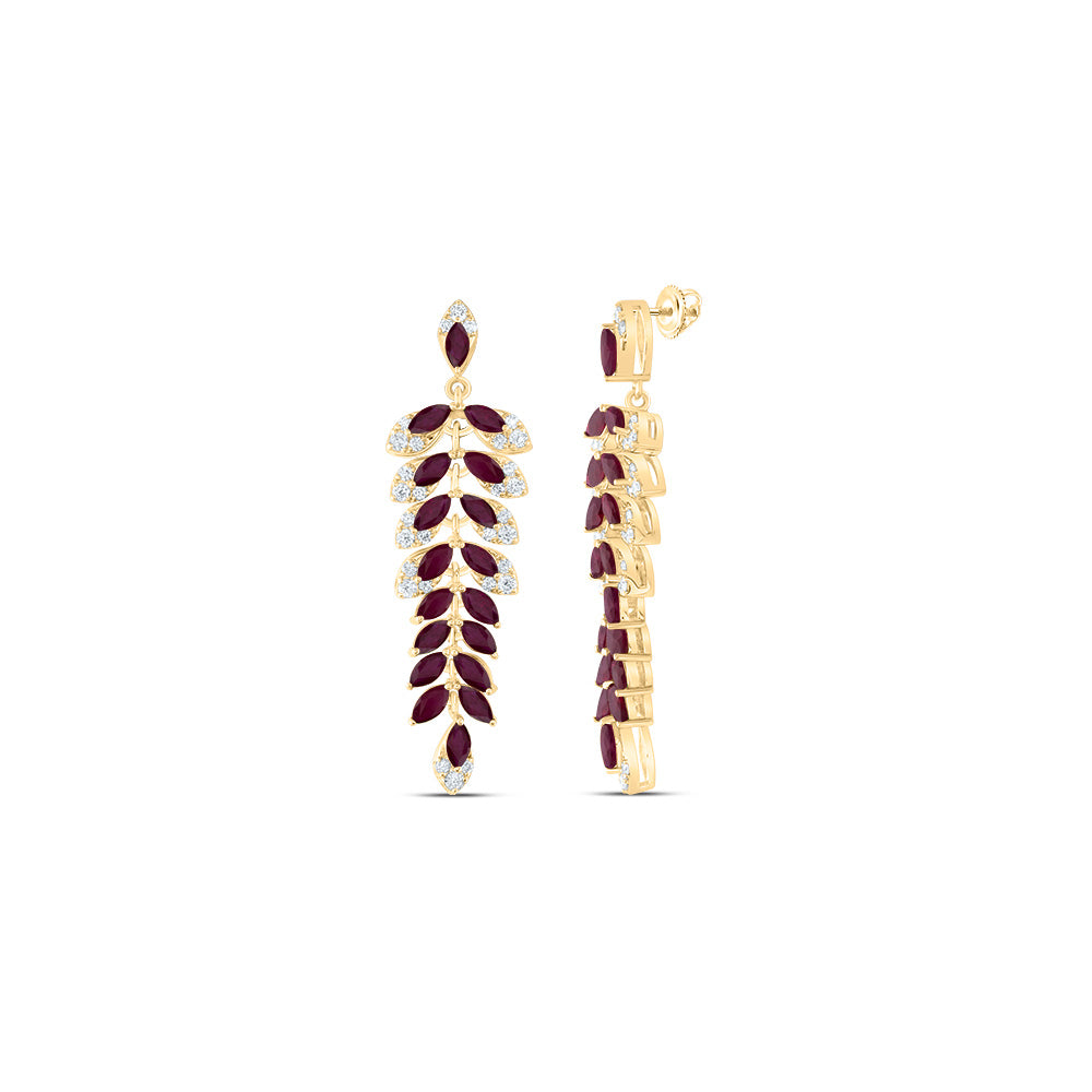 5/8Ctw-Nat Dia Ana M 2 3/4Ctw-Mq-Ruby Nat Gem Dangling Earring