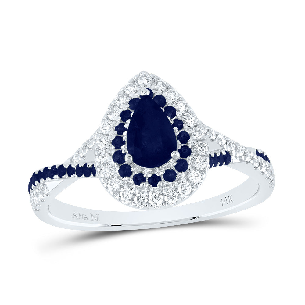 1/5Ctw-Dia Ana M 1/5Ctw-Rd-Bs 6X4Mm Ps-Bs Nat Gem Double Halo Bridal Ring (3.21 grams)