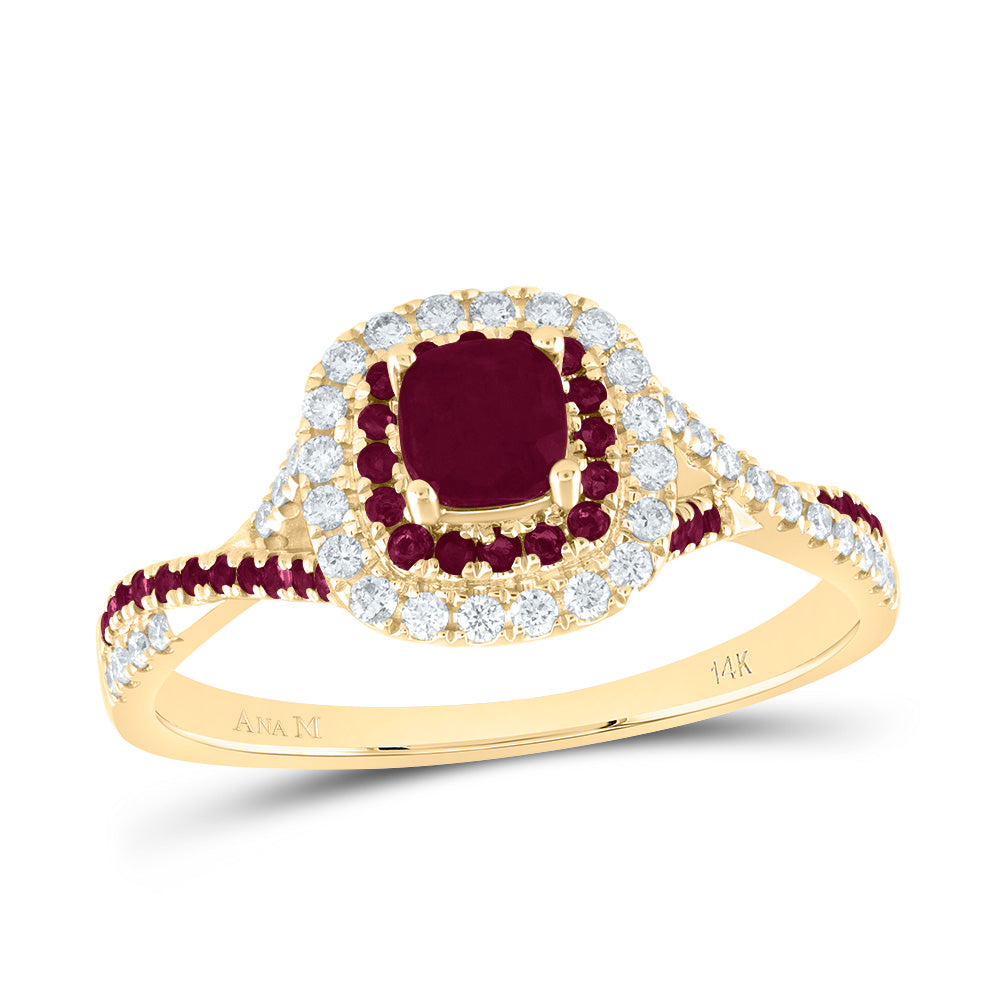 1/5Ctw-Diamond Ana M 1/5Ctw-Rd-Ru 4Mm Cu-Ru Nat Gem Double Halo Bridal Ring (2.78 grams)