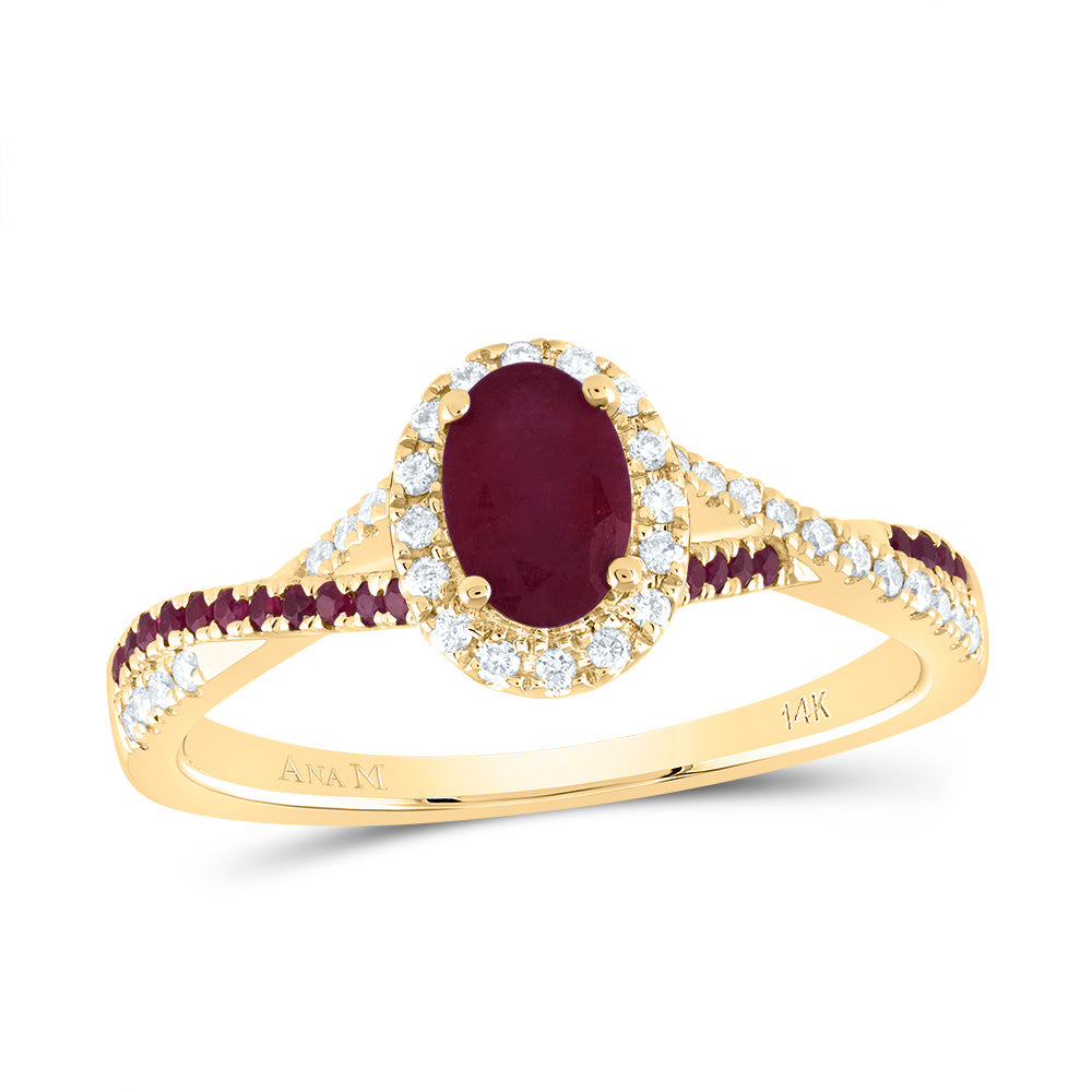 1/8Ctw-Dia Ana M 1/8Ctw-Rd-Ru 6X4Mm Ov-Ru Nat Gem Single Halo Bridal Ring (2.57 grams)