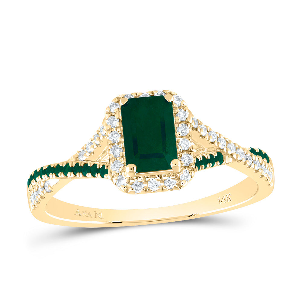 1/6Ctw-Diamond Ana M 1/10Ctw-Rd-Em 6X4Mm Em-Em Nat Gem Single Halo Bridal Ring (2.57 grams)