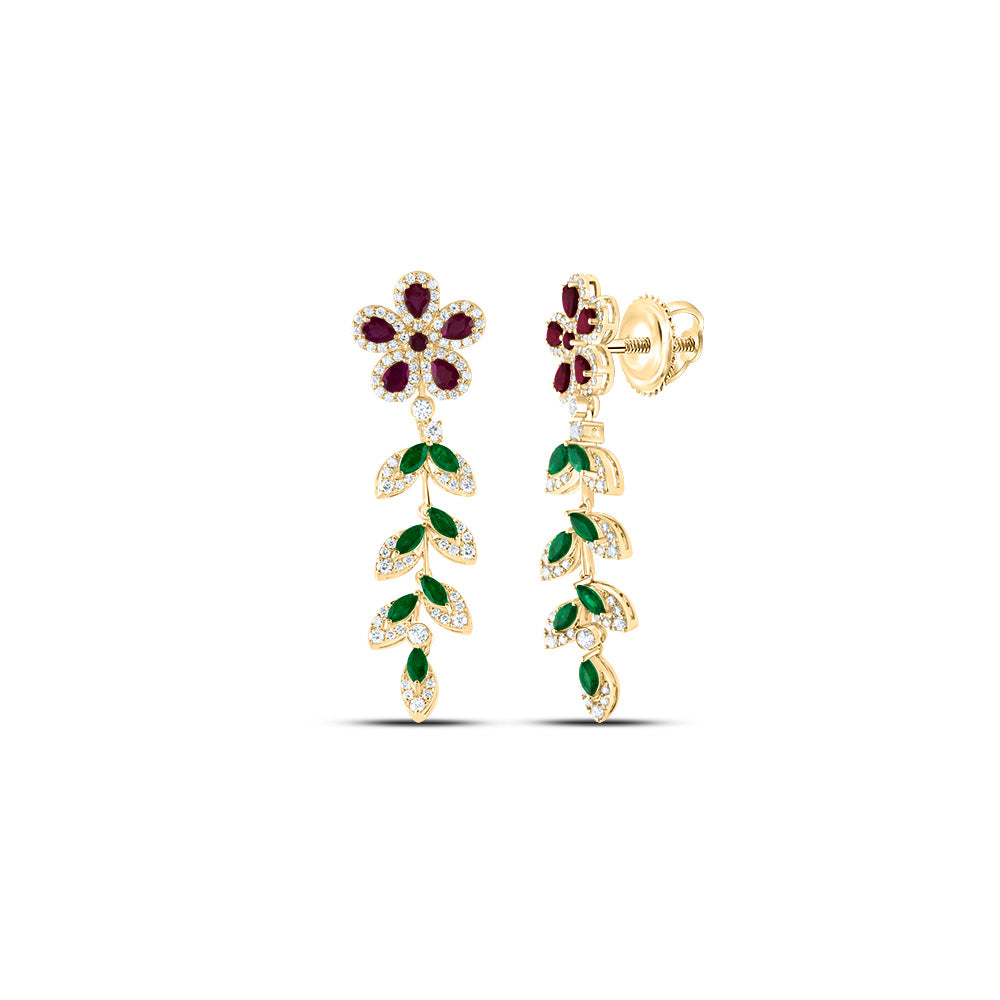 1 1/5Ctw-Dia Ana M 1Ctw-Mq-Em, 1 3/8Ctw-Ps-Ru, 1/10Ctw-Rd-Ru Nat Gem Dangling Earring