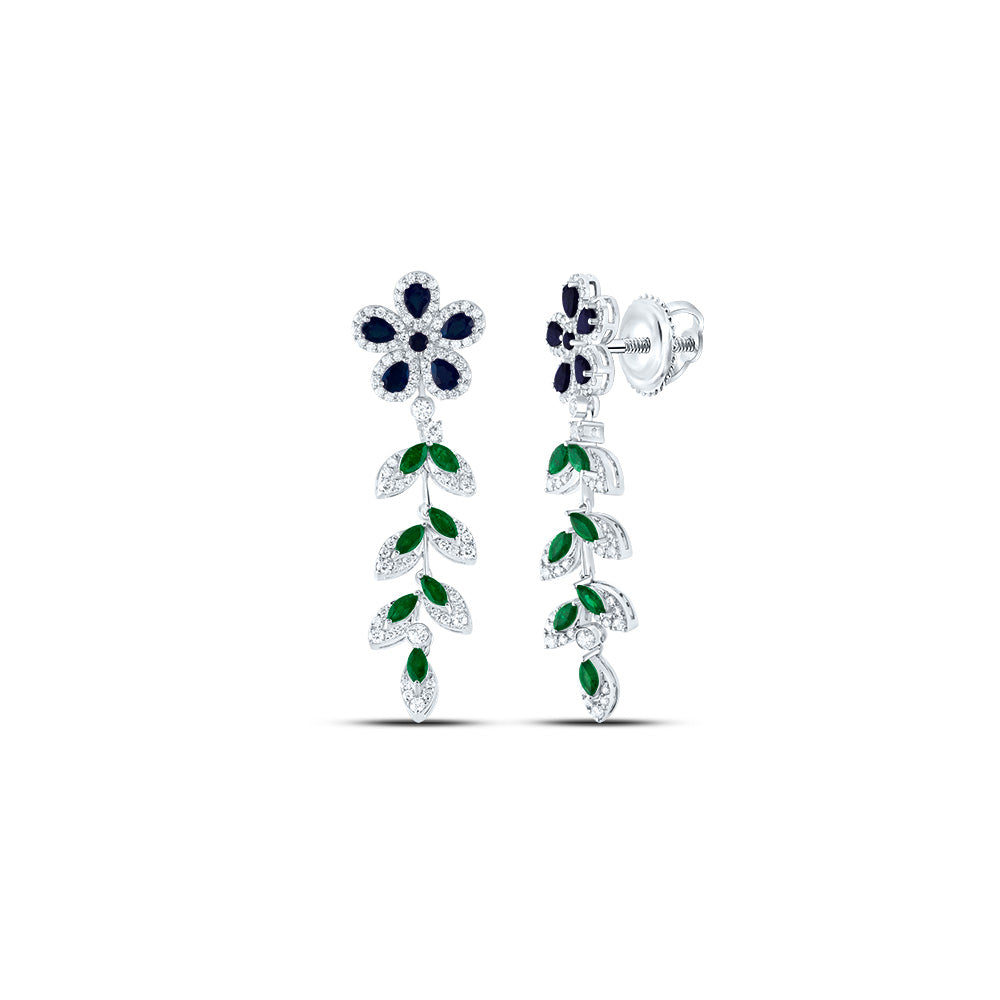 1 1/5Ctw-Dia Ana M 1Ctw-Mq-Em, 1Ctw-Ps-Bs, 1/12Ctw-Rd-Bs Nat Gem Dangling Earring