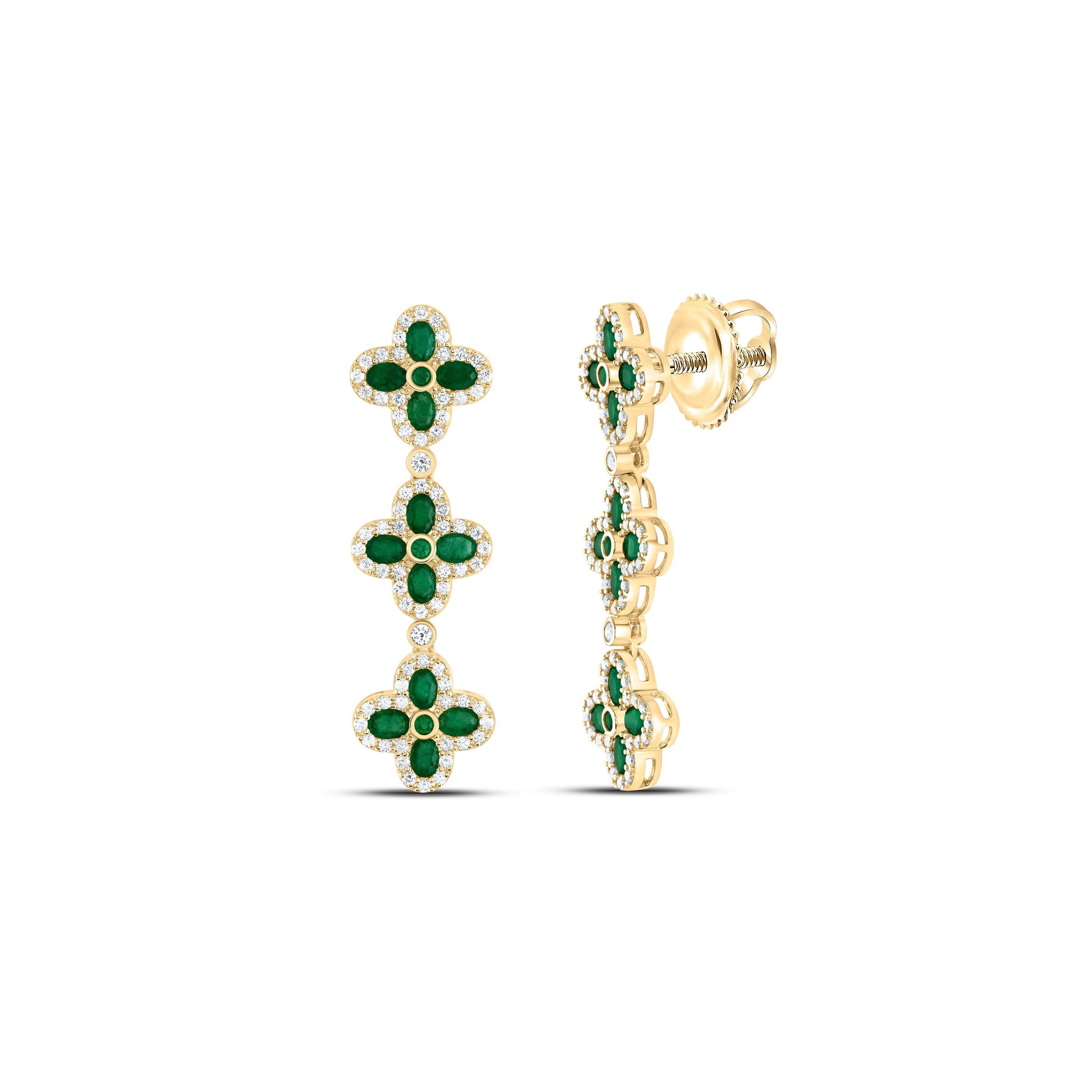 1 1/5Ctw-Dia Ana M 2 3/8Ctw-Ov-Em, 1/6Ctw-Rd-Em, Nat Gem Dangling Earring