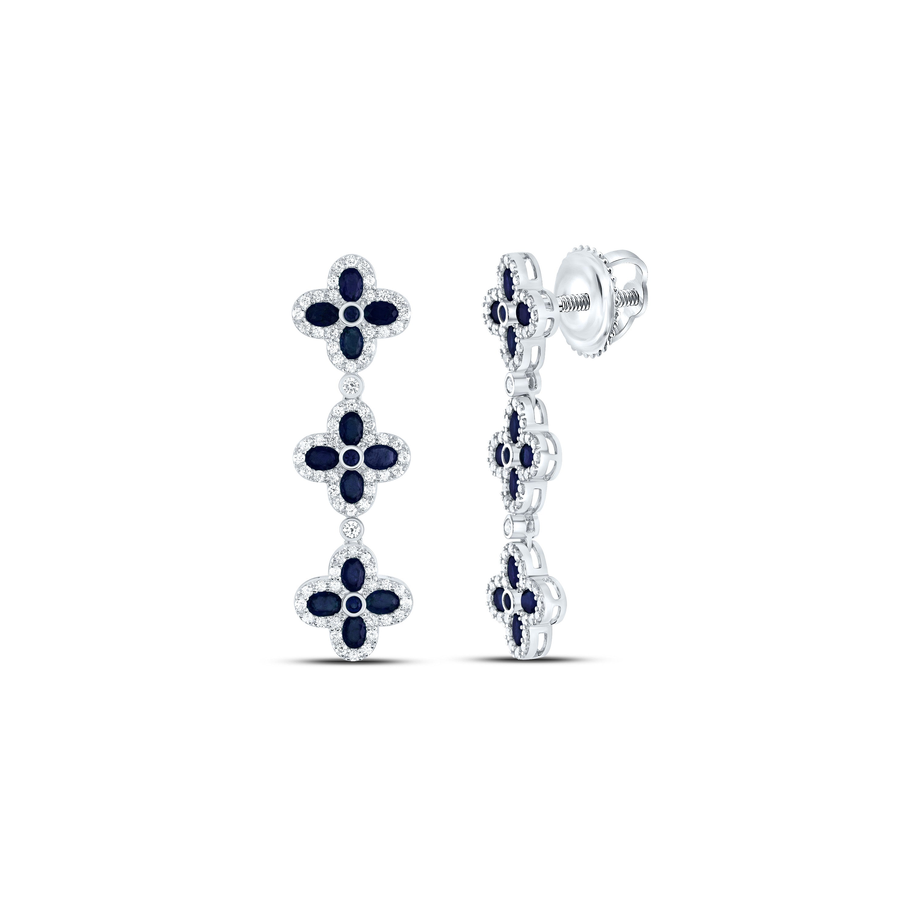 1 1/5Ctw-Dia Ana M 3 1/2Ctw-Ov-Bs, 1/5Ctw-Rd-Bs, Nat Gem Dangling Earring