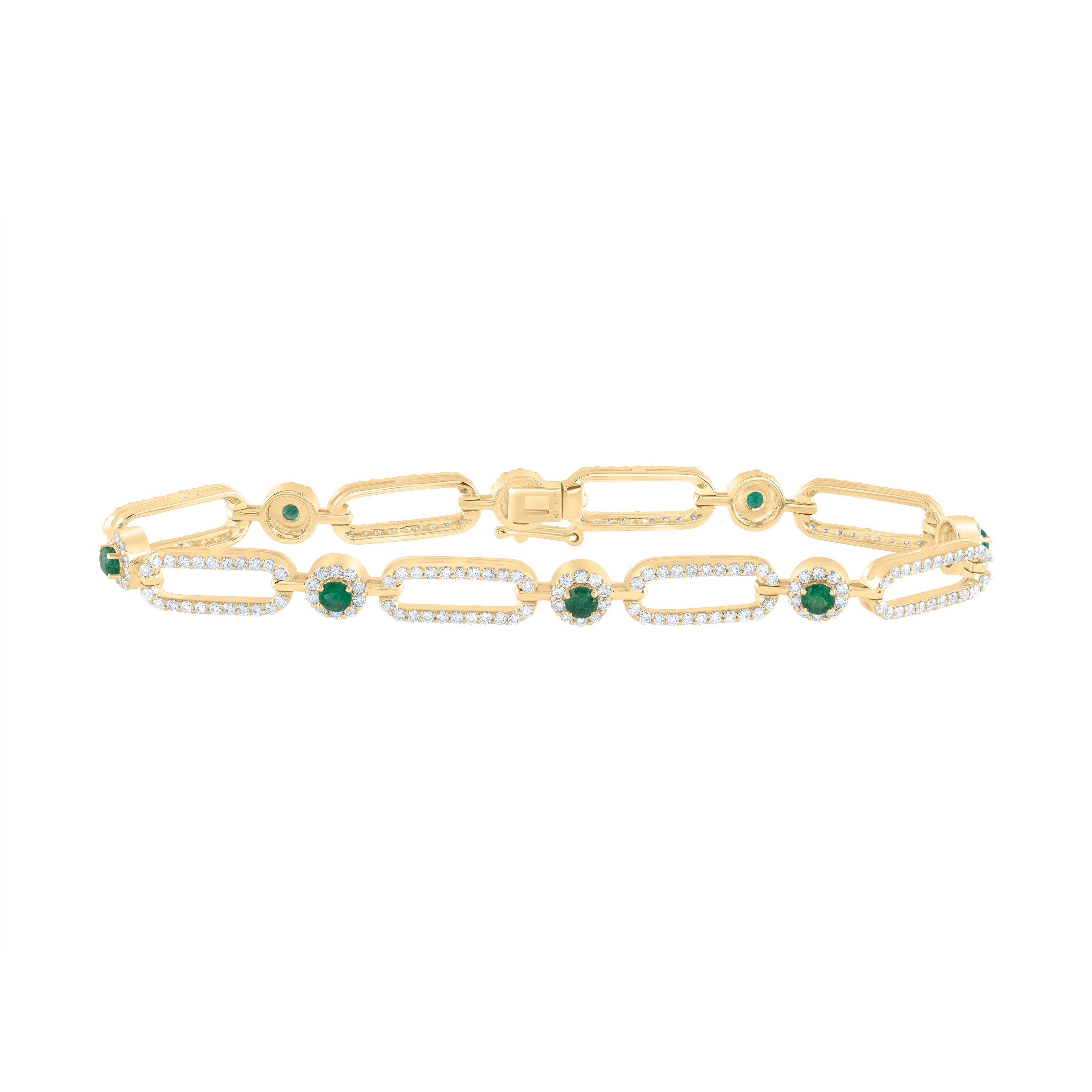 2 Ctw-Nat Diamond Ana M 1 Ctw Rd-Em Nat Gem Paper Clip Bracelet(7 Inch) (10.15 grams)