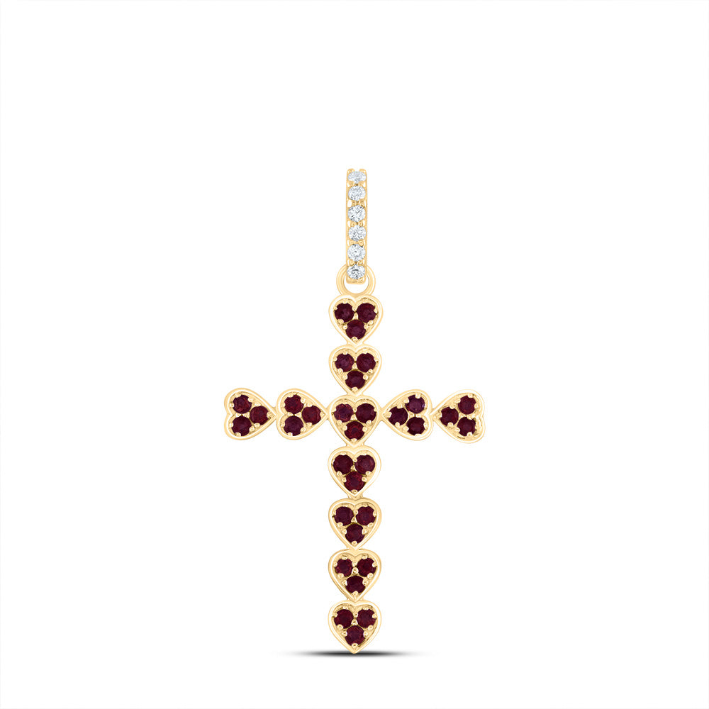 1/20Ctw-Nat Diamond Ana M 1/2Ctw-Rd-Ru Nat Gem Heart Cross Pendant (2.86 grams)