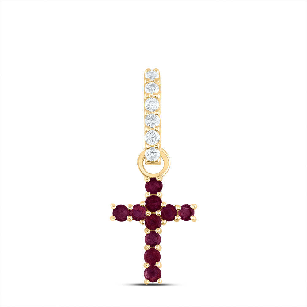 1/20Ctw-Dia Ana M 1/5Ctw-Rd-Ru Nat Gem Cross Pendant (0.57 grams)