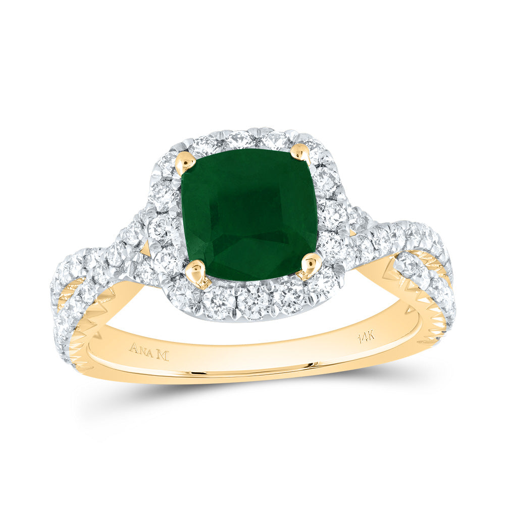 3/4Ctw-Dia Ana M 7Mm-Cu-Em Nat Gem Single Halo Engagement Ring (4.66 grams)