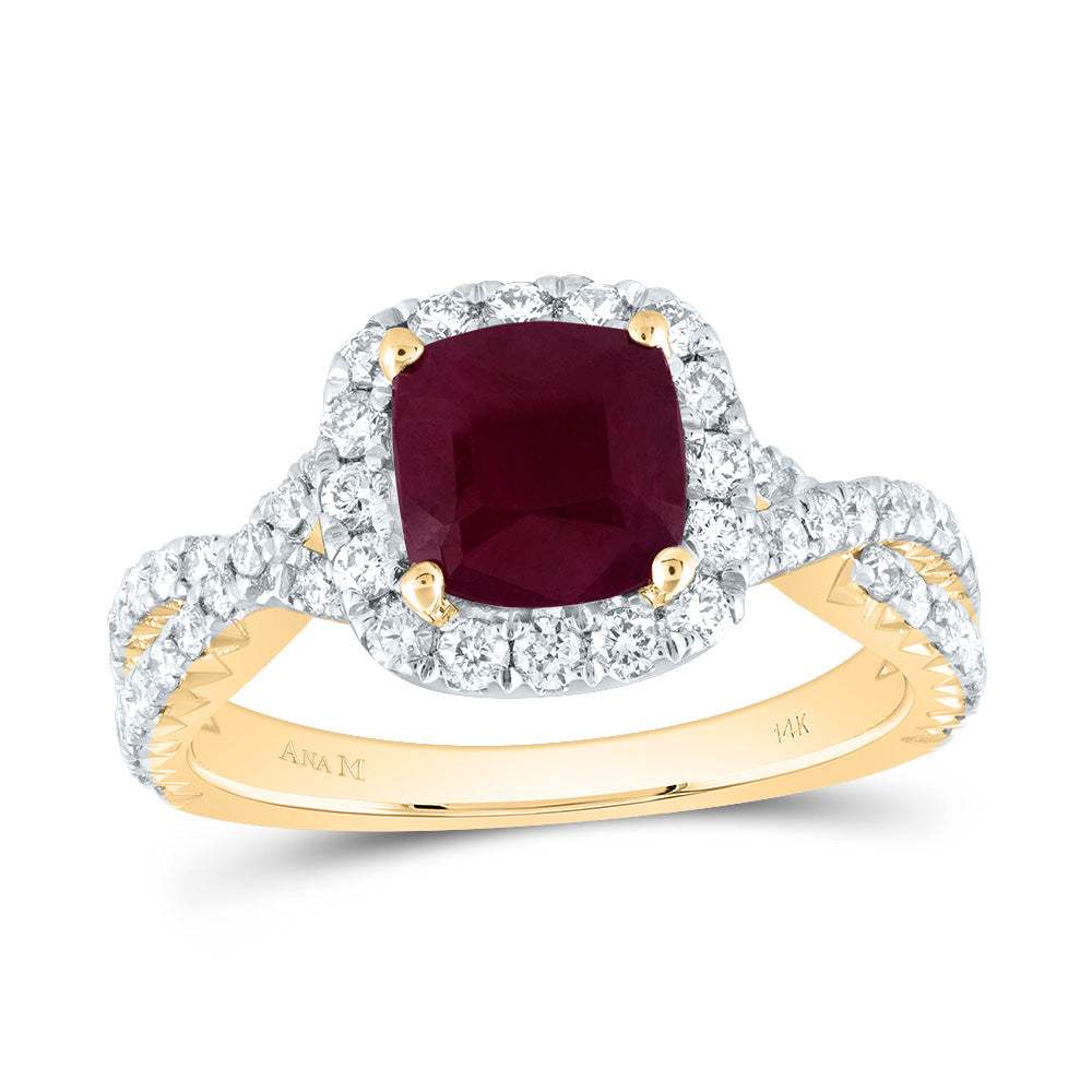 3/4Ctw-Dia Ana M 7Mm-Cu-Ru Nat Gem Single Halo Engagement Ring (4.74 grams)