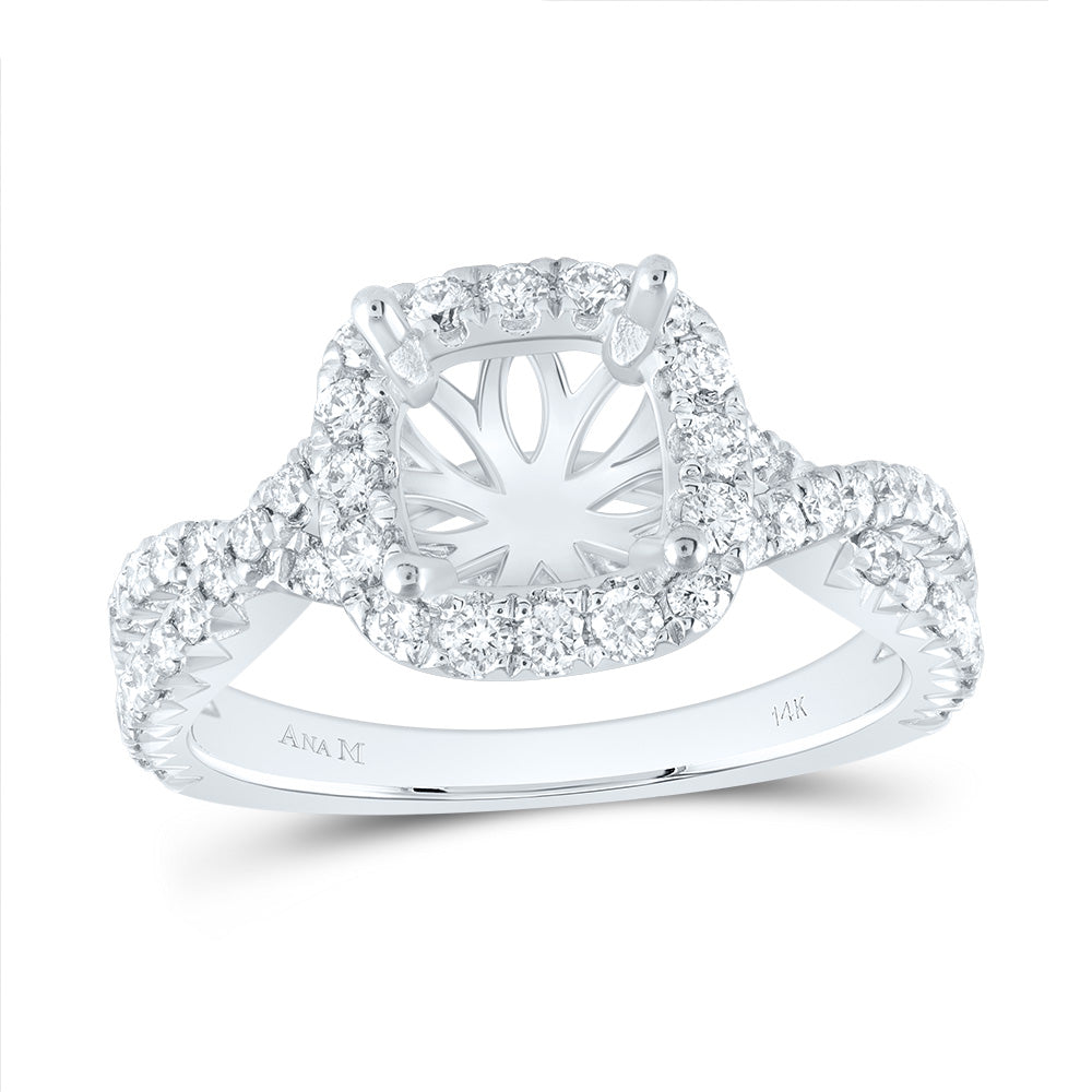 3/4Ctw-Dia Ana M 2Ct-Ccu Semi-Mount Single Halo Engagement Ring (4.8 grams)