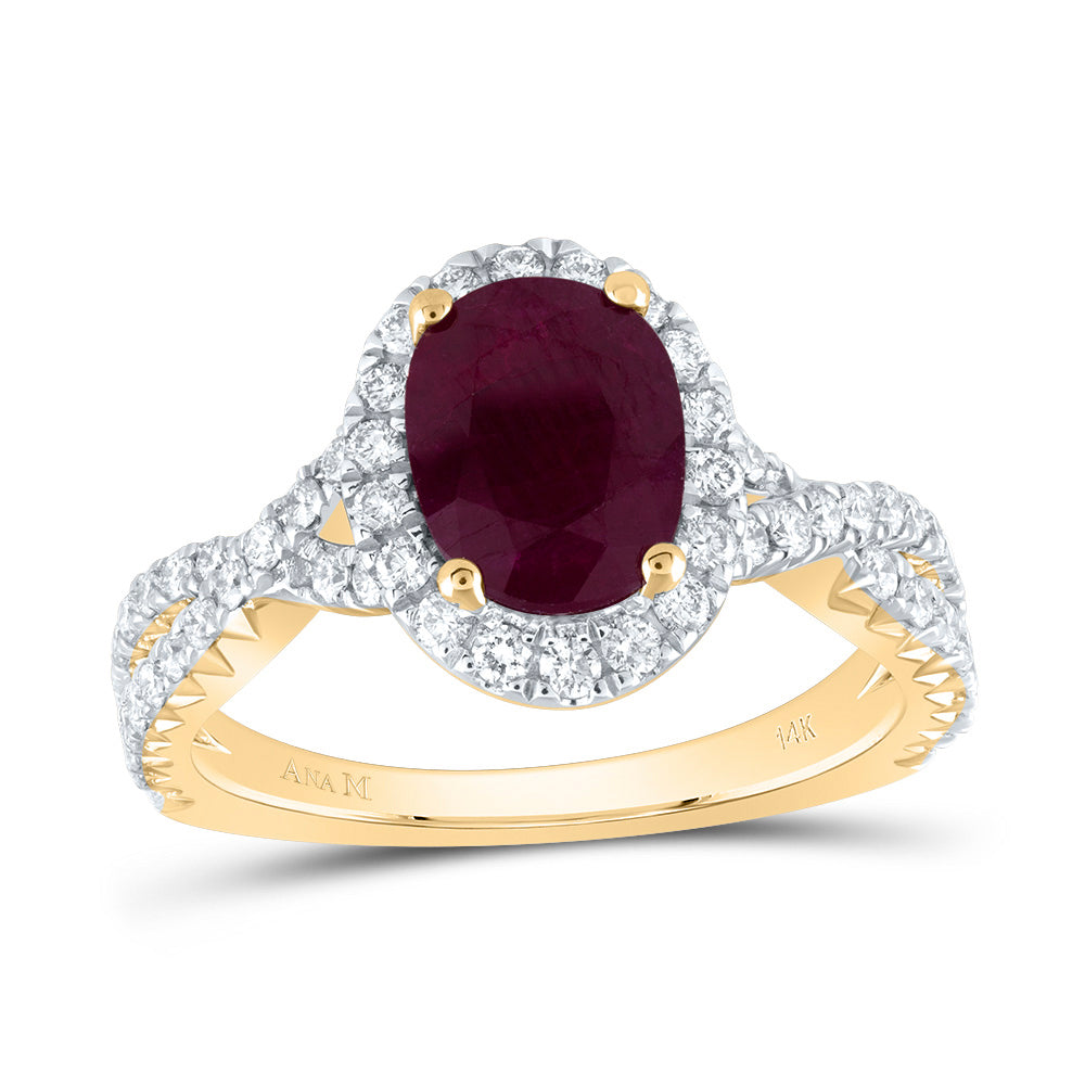 3/4Ctw-Dia Ana M 9X6.5Mm-Ov-Ru Nat Gem Single Halo Engagement Ring (4.79 grams)