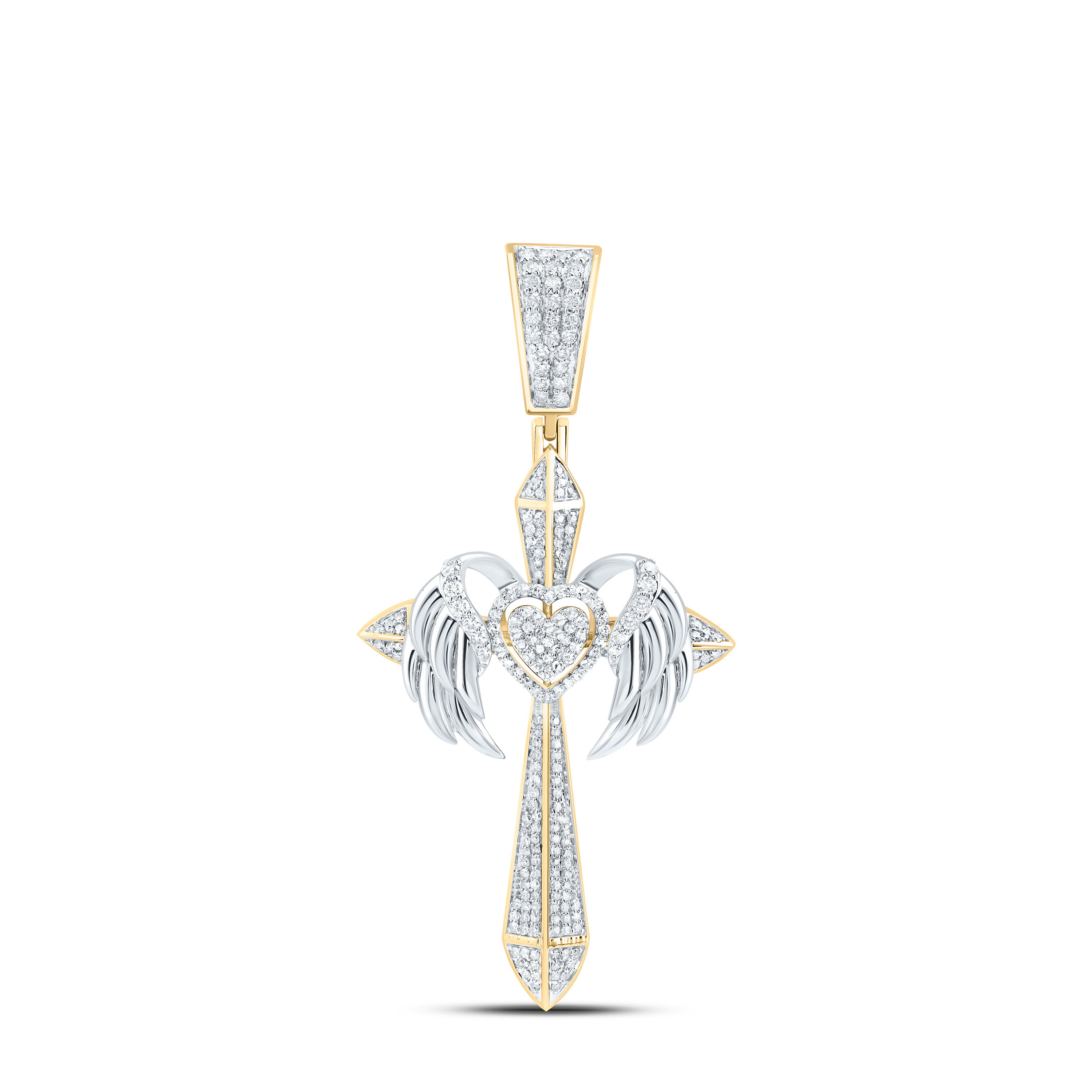 1 1/5Ctw-Nat Dia Nk Crome Heart Cross Mens Charm (6.199 grams)