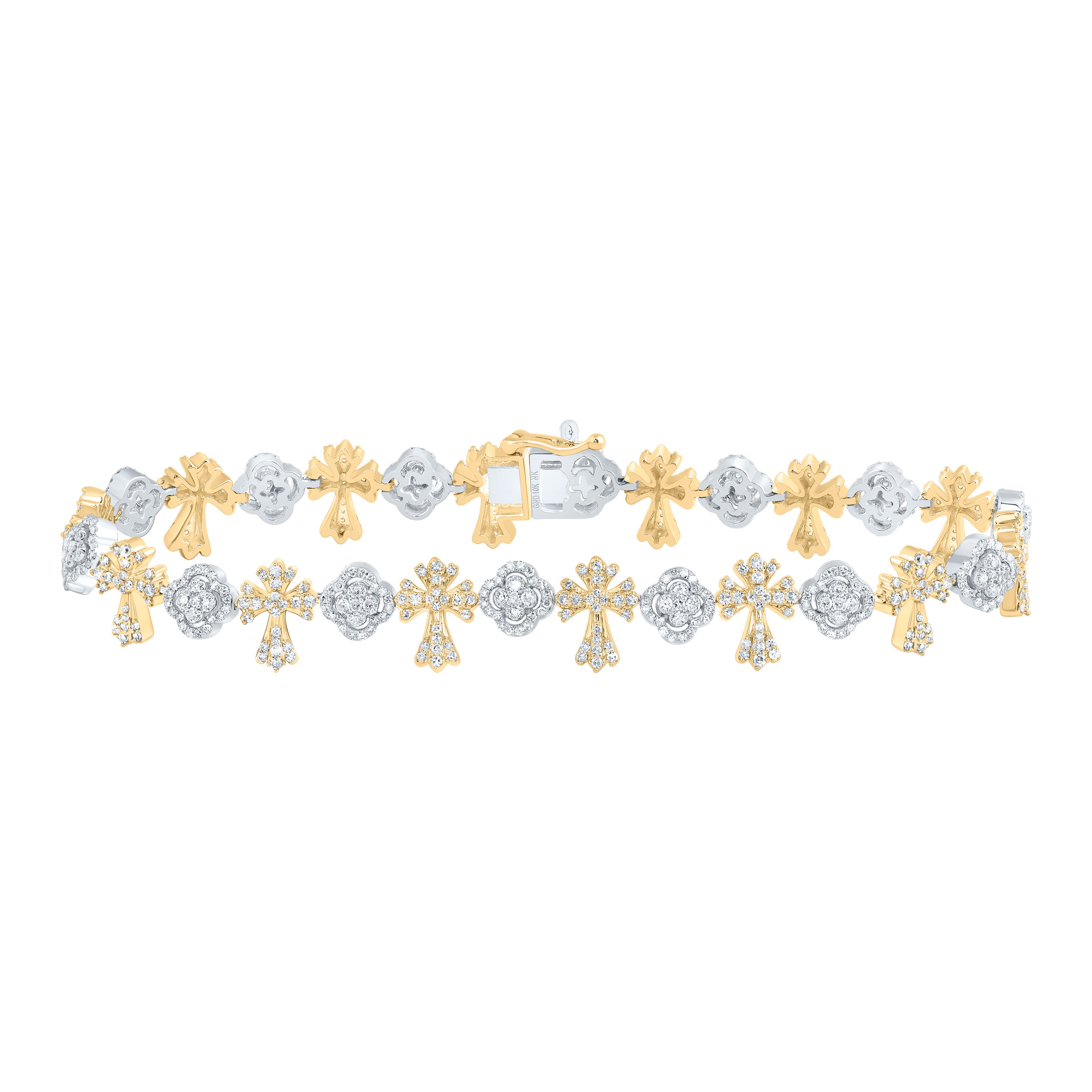 2 3/8Ctw-Nat Dia Nk Clover Cross Mens Bracelet (8 Inch) (14.579 grams)