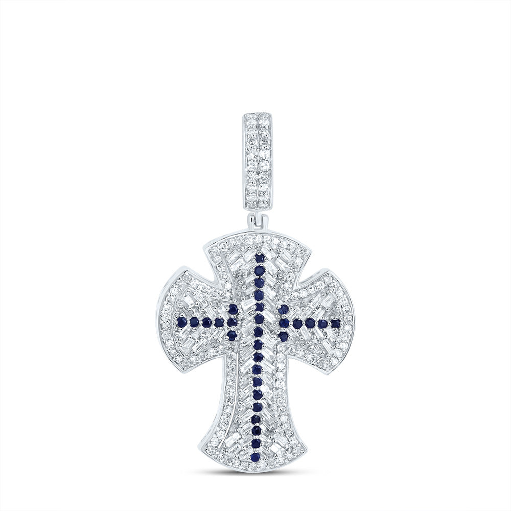 7/8Ctw-Dia Nk 1/5Ct Rd-Bs Nat Gem Cross Mens Charm (3.936 grams)