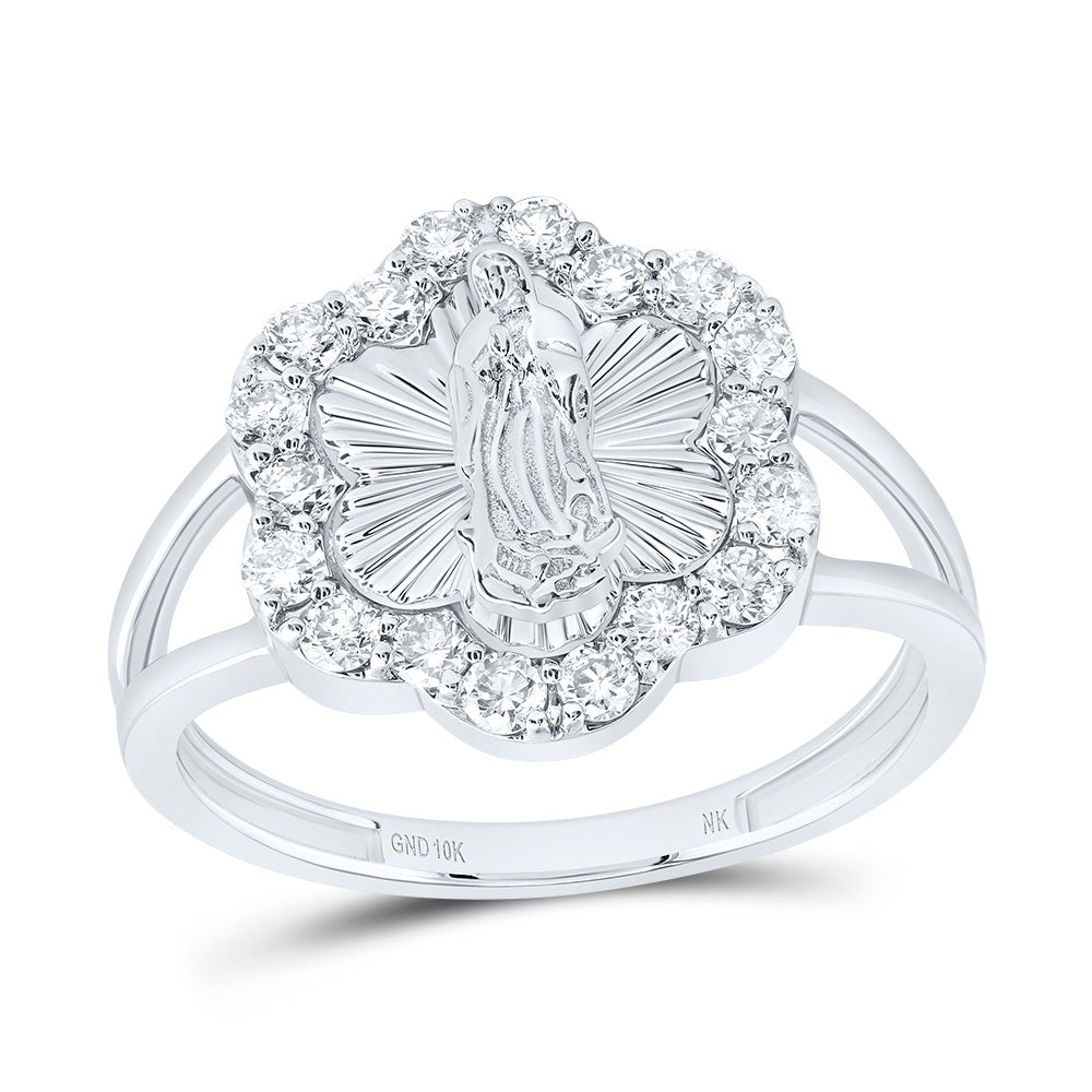 1/2Ctw-Dia Nk Fashion Virgin Mother Mary Flower Ladies Ring (2.62 grams)