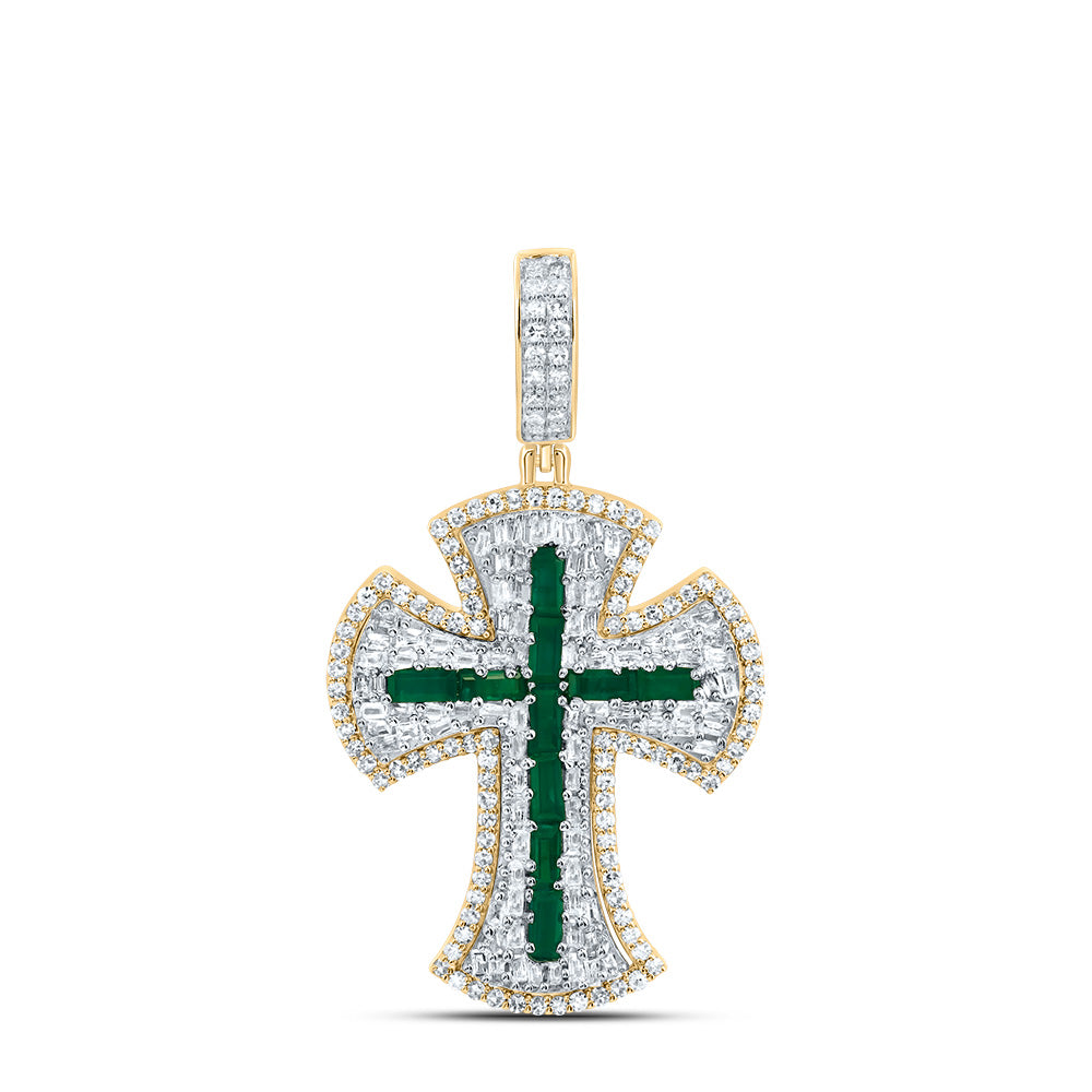 1Ctw-Dia Nk 7/8Ct-Bag-Em Nat Gem Cross Mens Charm (4.32 grams)