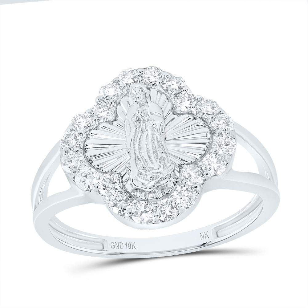 1/2Ctw-Dia Nk Fashion Virgin Mother Mary Clover Ladies Ring (2.54 grams)