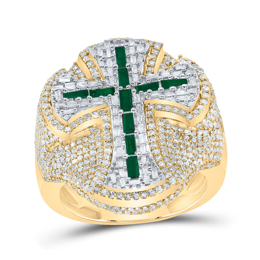 2 7/8Ctw-Dia Nk 3/4Ct Bag-Em Nat Gem Cross Mens Ring (11.86 grams)