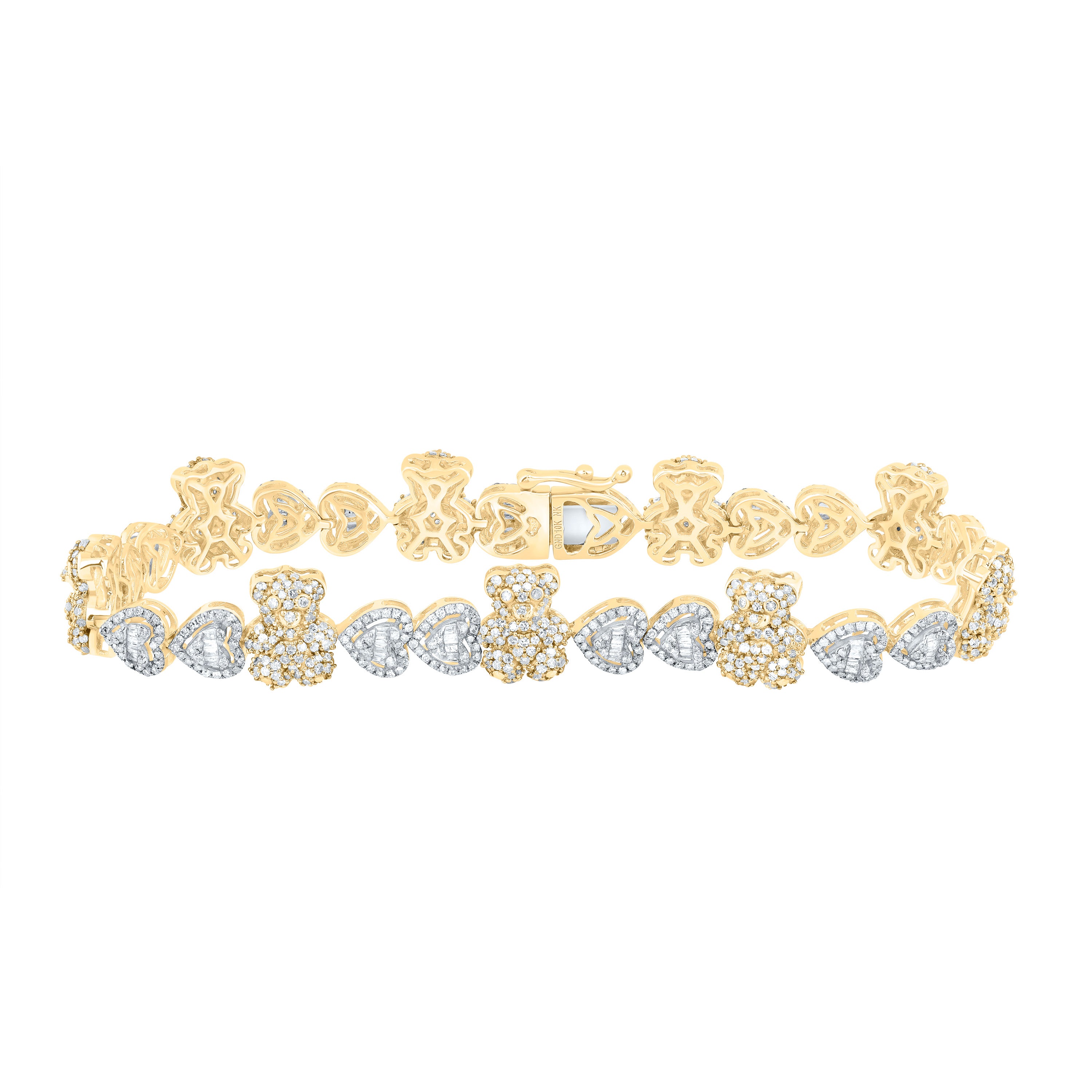 3 1/3Ctw-Nat Diamond Teddybear Heart Bracelet (7 Inch) (12.62 grams)