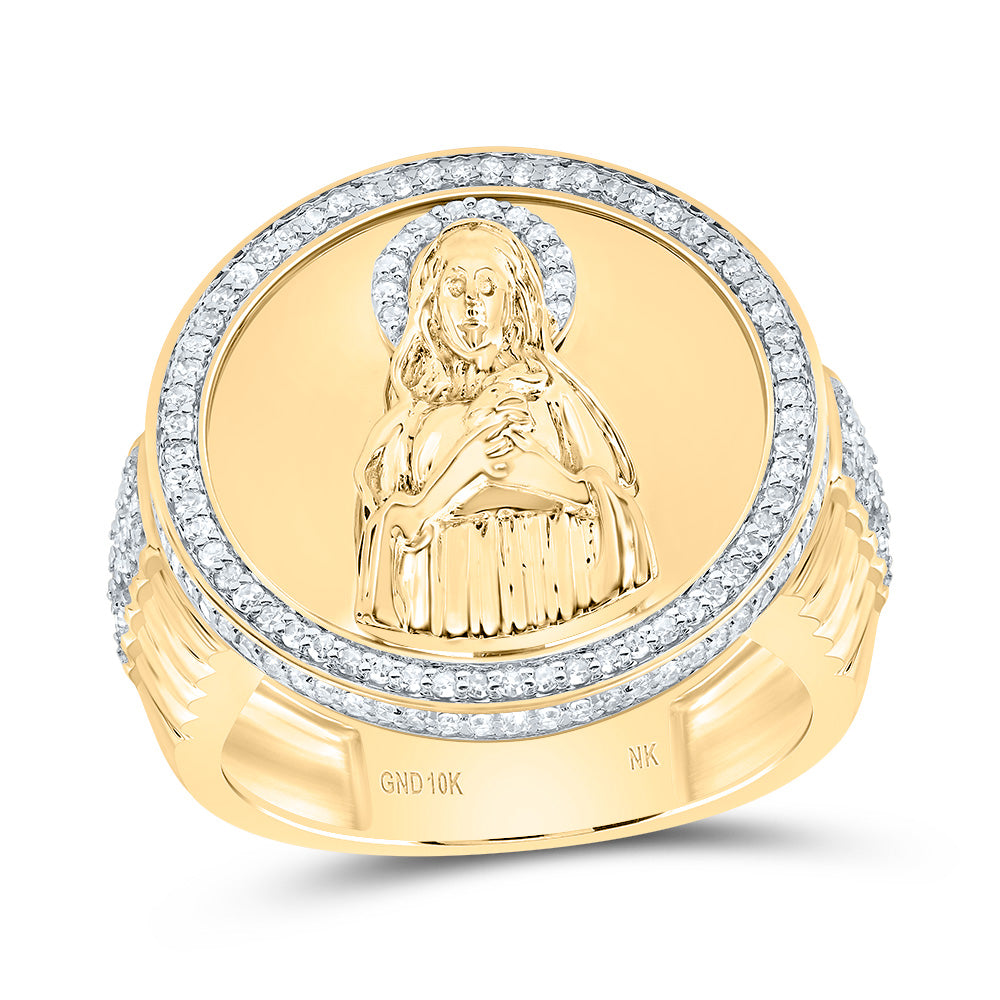 5/8Ctw-Dia Nk Virgin Mother Mary Round Mens Ring (7.47 grams)