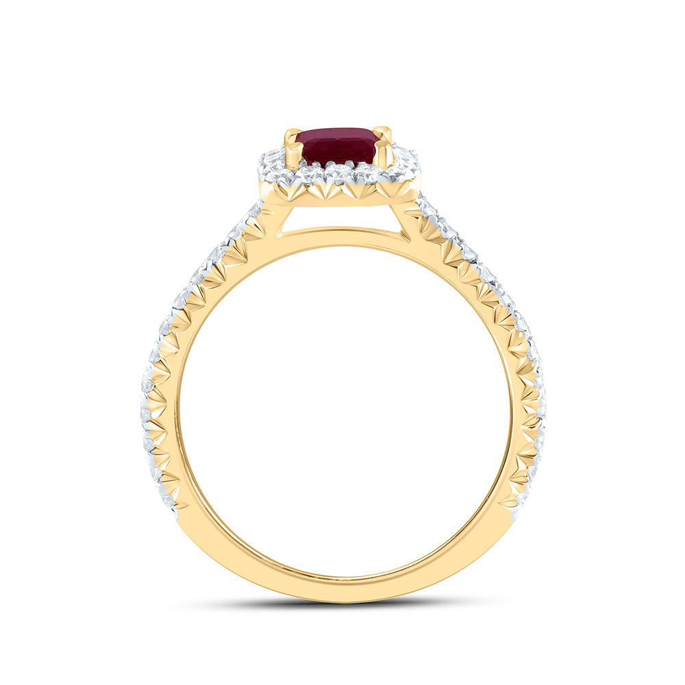 1/2Ctw-Diamond Ana M 7X5Mm-Oct-Ru Nat Gem Single Halo Engagement Ring (2.75 grams)