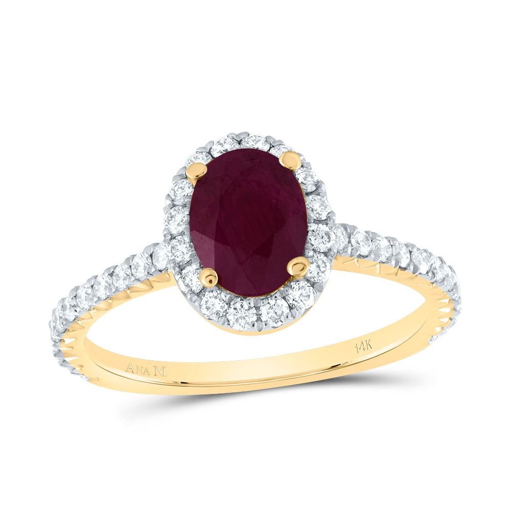1/2Ctw-Diamond Ana M 7.5X5.5Mm-Ov-Ru Nat Gem Single Halo Engagement Ring (2.53 grams)