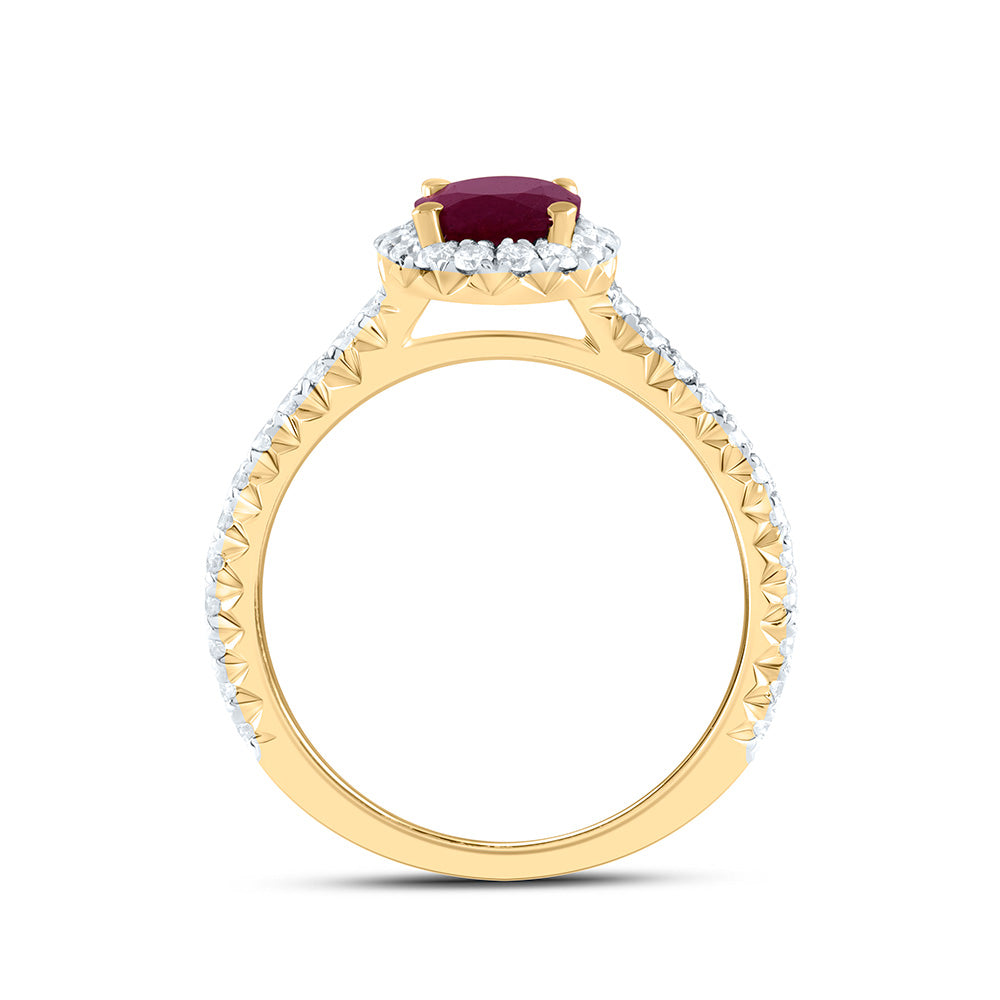 1/2Ctw-Diamond Ana M 7.5X5.5Mm-Ov-Ru Nat Gem Single Halo Engagement Ring (2.53 grams)