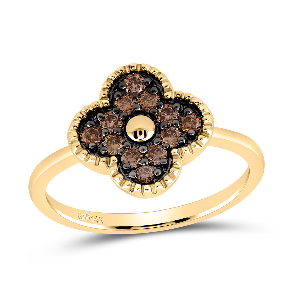 1/3Ctw-Nat Dia Cognac Natural Gift Clover Ring (2.85 grams)