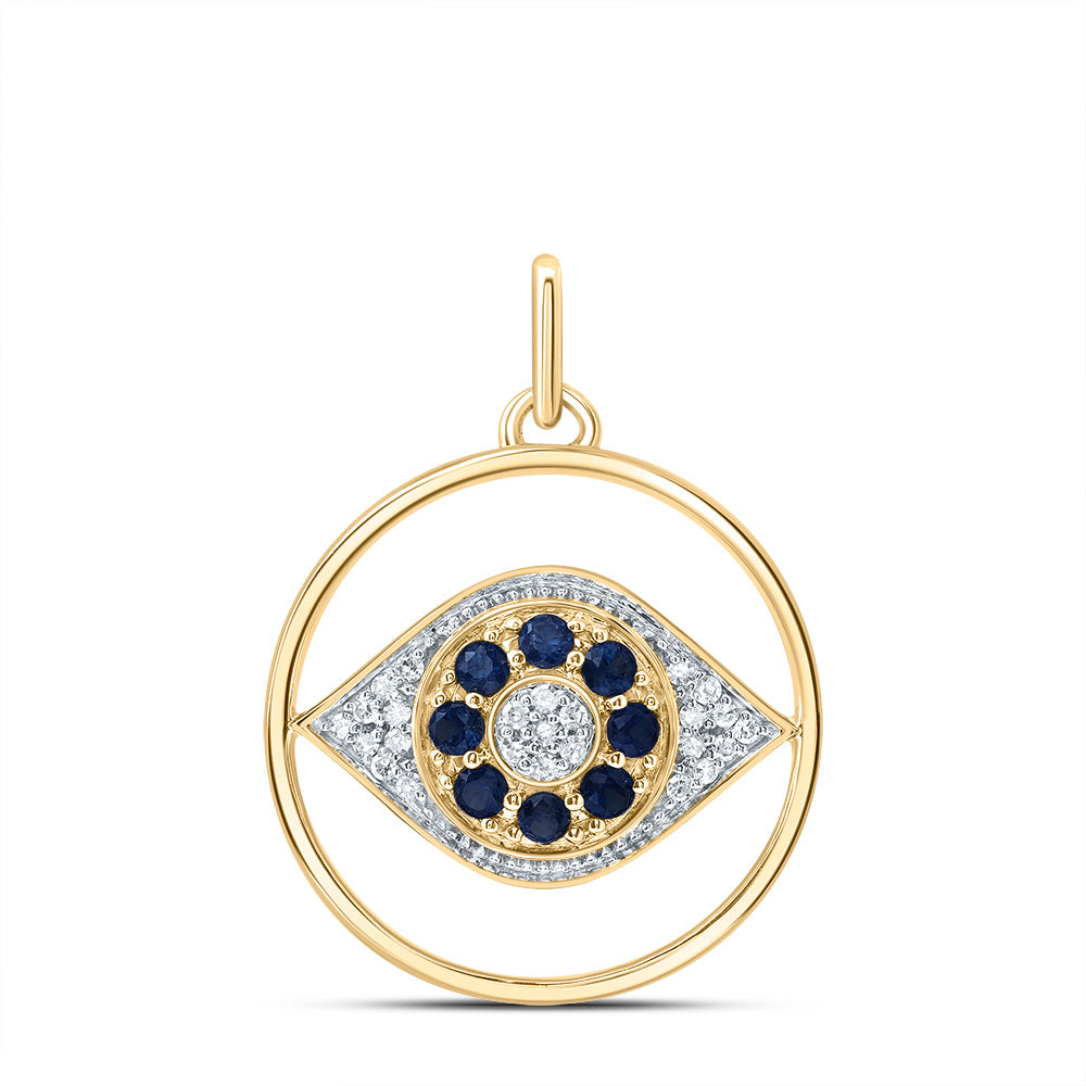 1/10 Ctw-Dia Cn 1/3Ctw-Rd-Bs Nat Gem Evil Eye Round Pendant (2.22 grams)