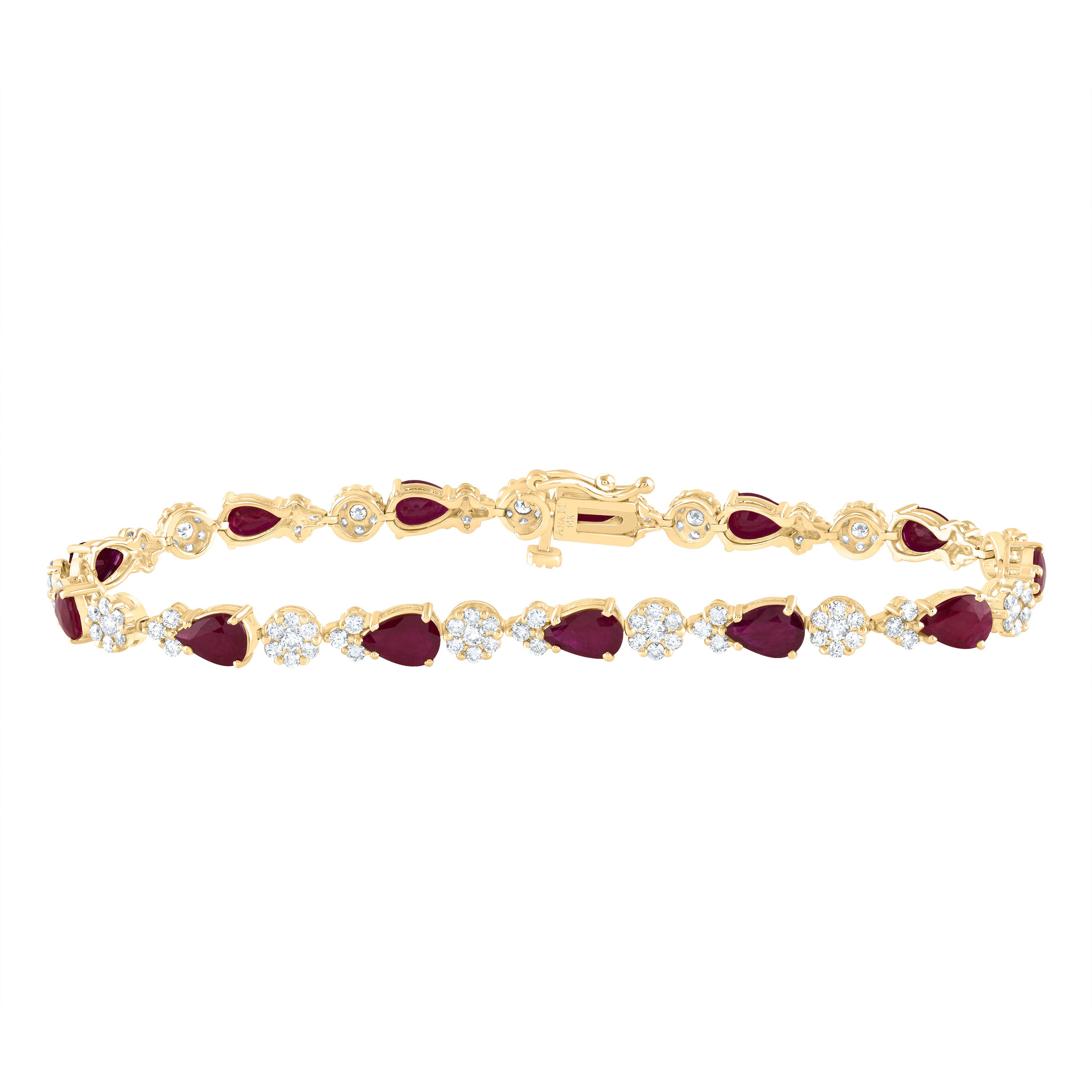 1 5/8Ctw-Nat Dia Ana M 4 3/8Ctw Ps-Ru Nat Gem Fashion Flower Bracelet (7 Inch) (7.59 grams)